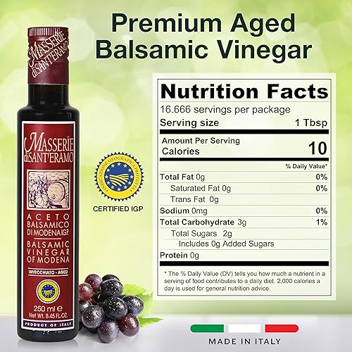 Miniatura 2 de Vinagre balsámico italiano envejecido de Módena, fabricado en Italia, Aceto Balsamico di Modena IGP - Masserie di Sant'Eramo - 8.45 onzas líquidas