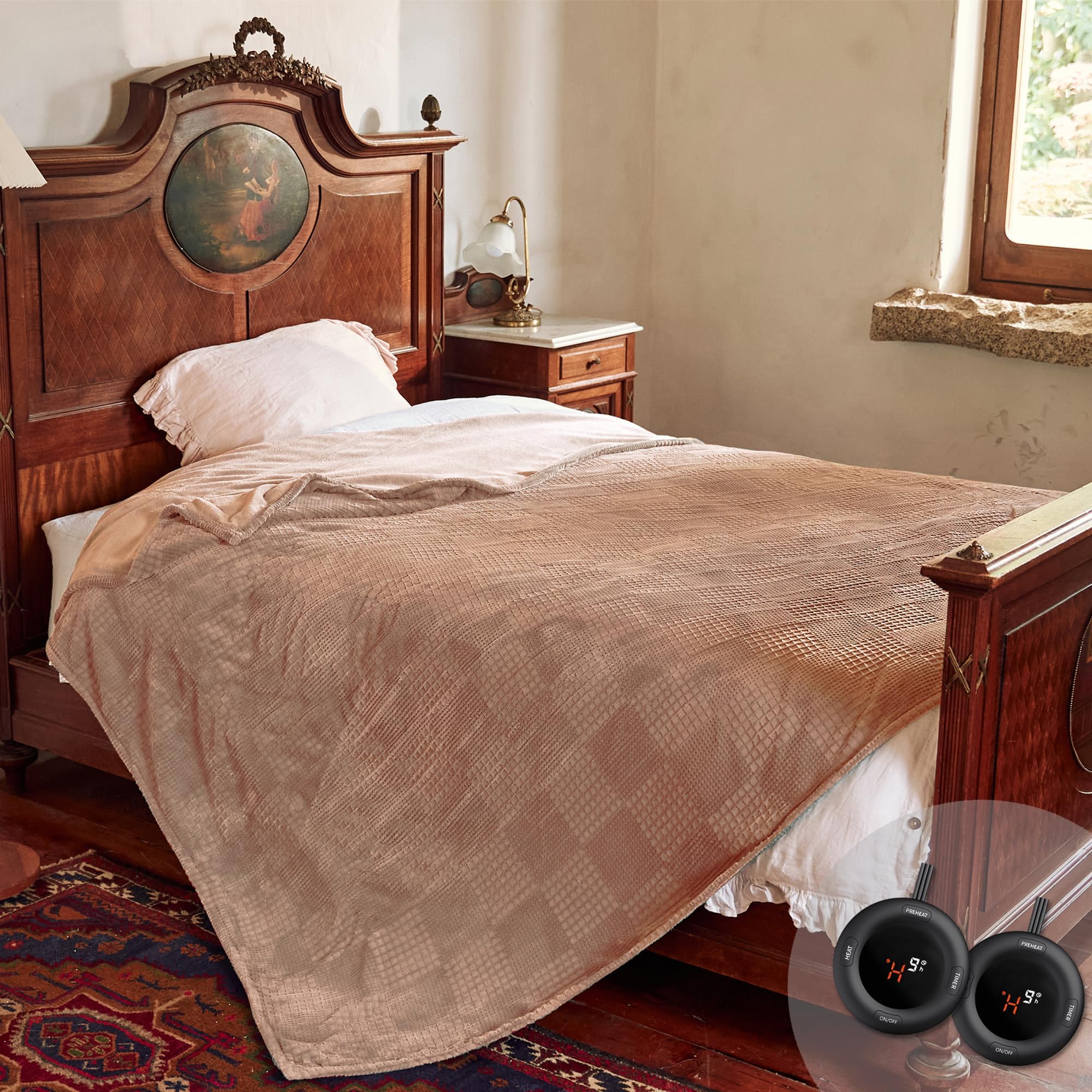 Electric Blanket Queen Size 84''X90'' - Heated Blanket with Dual Control Fast Heating 10 Heating Levels & 10 Hours Auto Off,ETL Certified Machine Washable (Fog Rose)