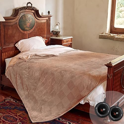 Manta eléctrica tamaño Queen de 84 x 90 pulgadas, manta térmica con doble control, calentamiento rápido, 10 niveles de calefacción y 10 horas de