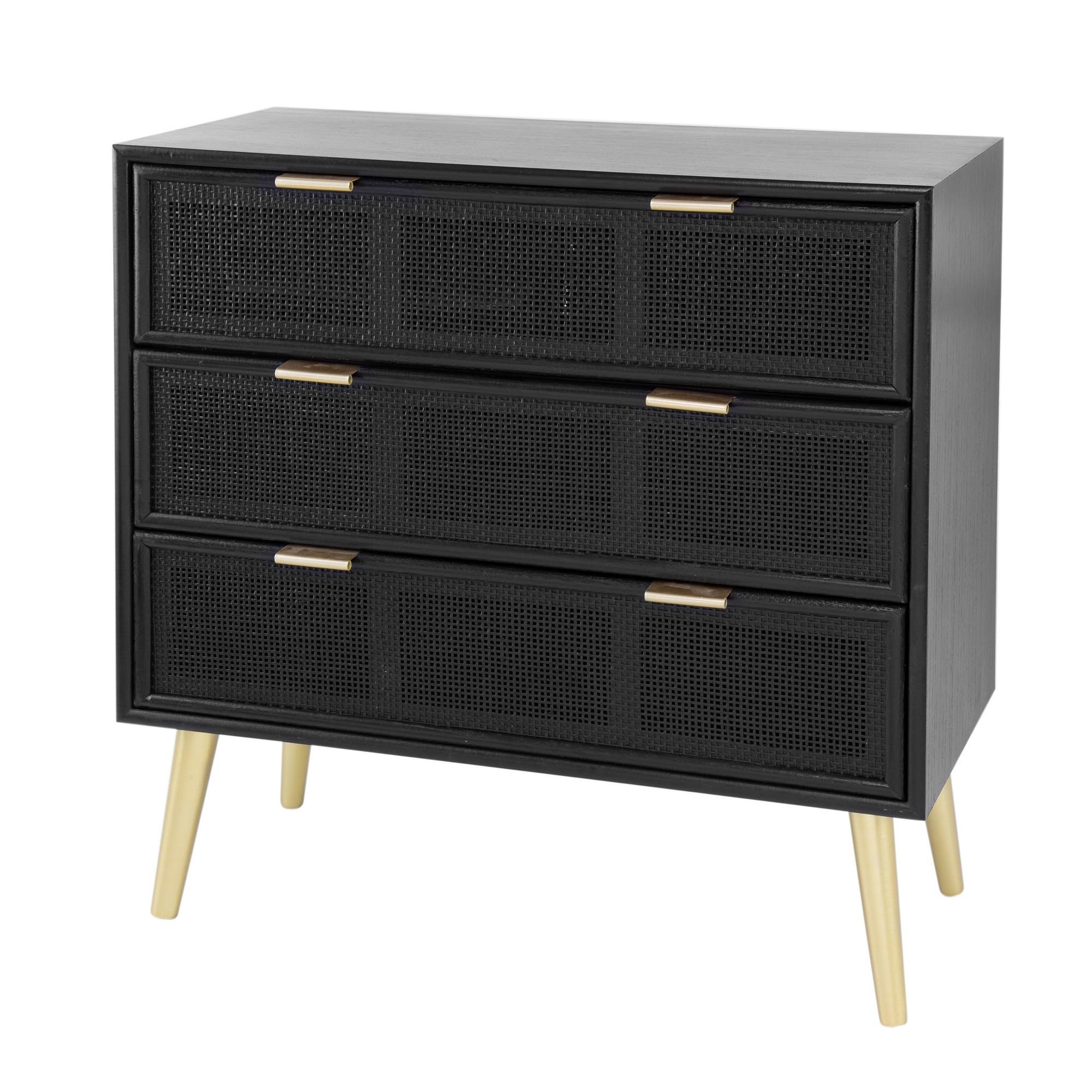 Benjara 31 Inch Dresser Chest Cabinet, 3 Drawers, Woven Rattan, Modern, Black and Gold : Home & Kitchen