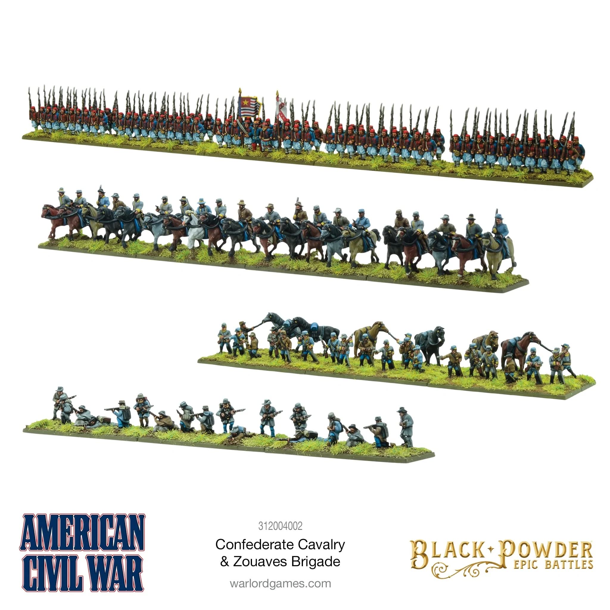 Warlord Games Battaglie epiche di polvere nera - Cavalleria confederata della guerra civile americana e brigata zuaves
