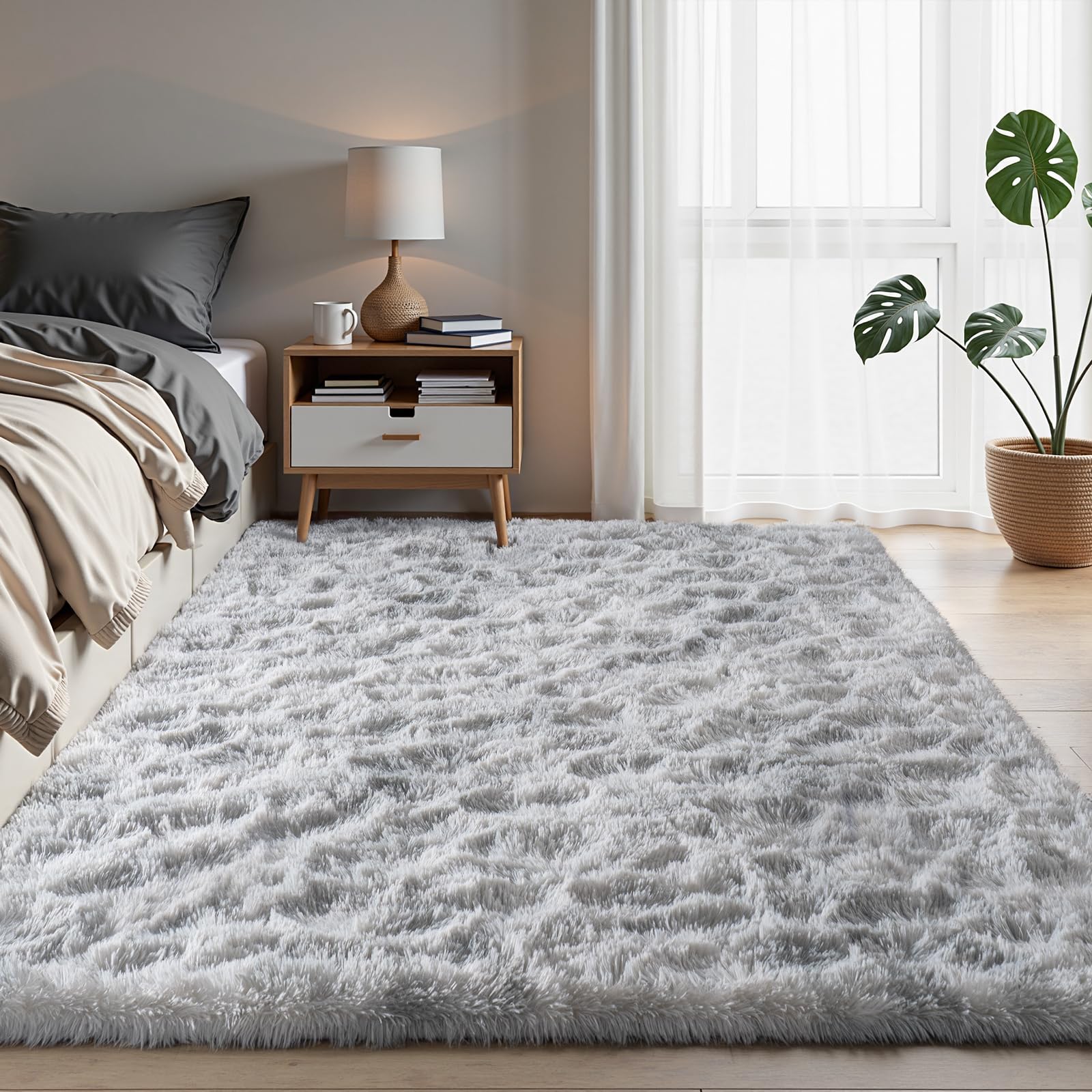 Zentavio Area Rugs for Living Room Small Carpet for Bedroom 3x5 Bedside Washable Soft Fluffy Shag Aesthetic Plush High Pile Throw Rug for Nursery Kids