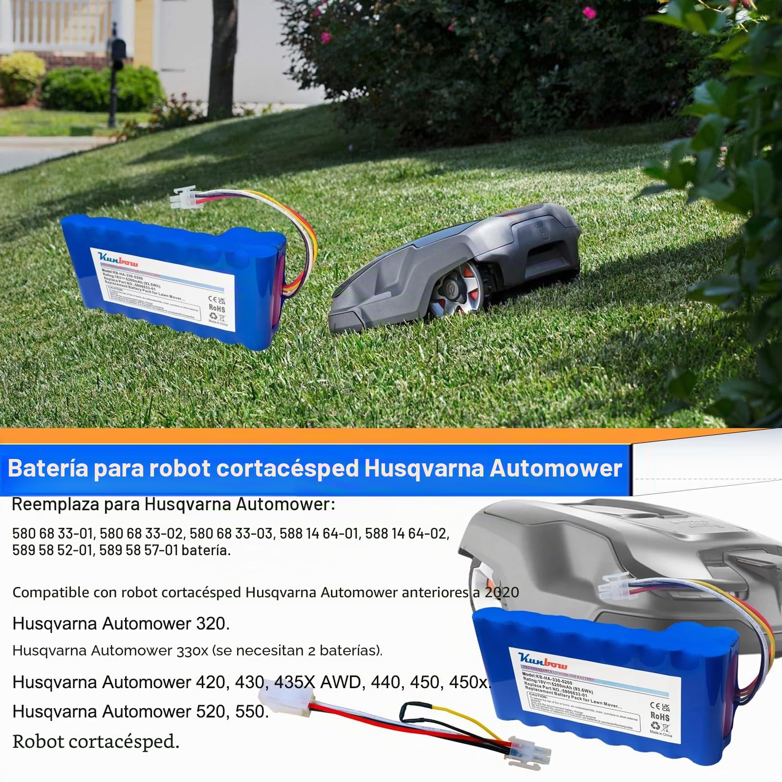 Batería de repuesto para robot cortacésped Husqvarna Automower 320, 330X, 420, 430, 430X, 440, 450X, 520, 550, robot cortacésped, repuesto para batería Husqvarna Automow 580 68 33-01,580 68 33