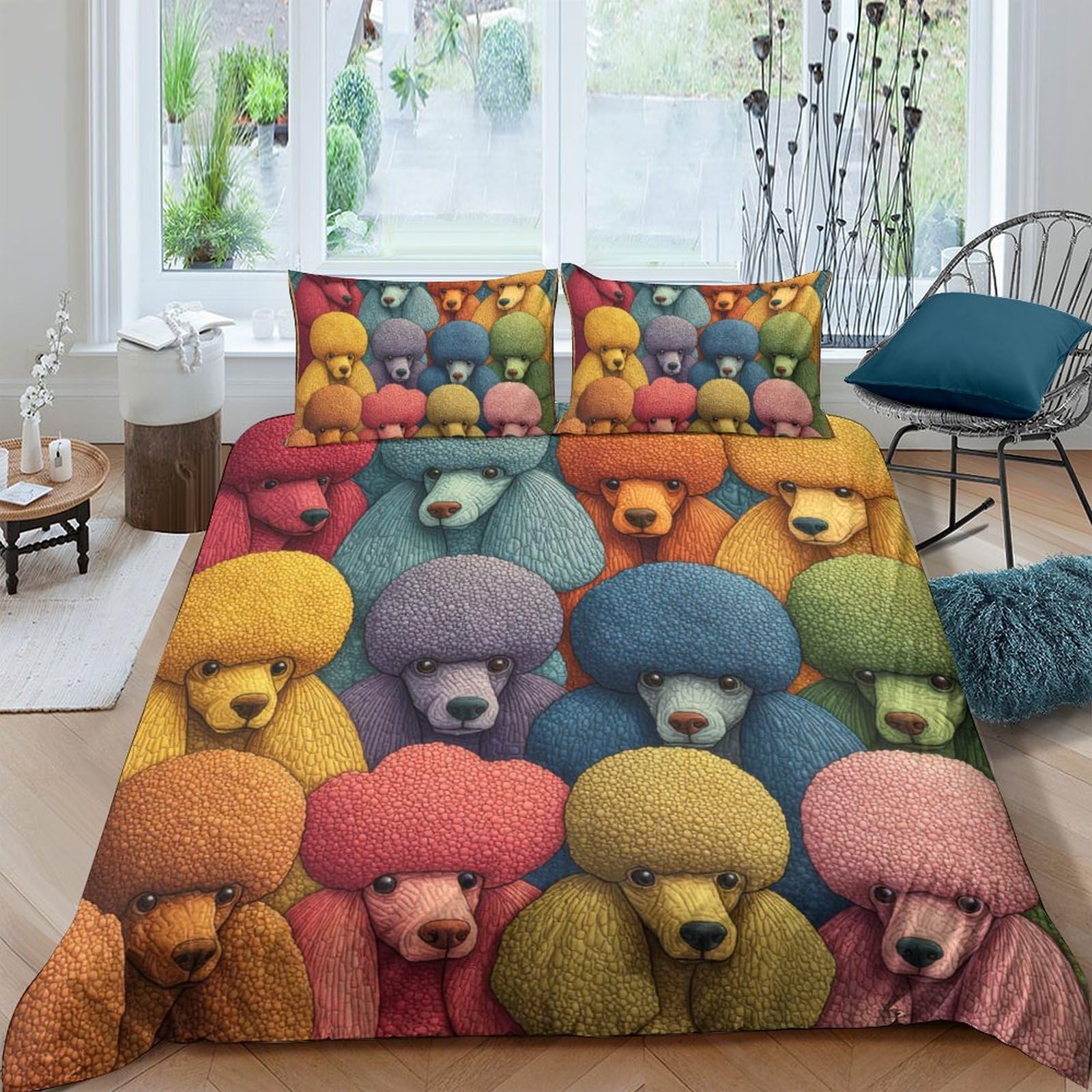 Ctjqhvkz Style-4 3D Printed Colorful Poodle Fitted Sheet Microfiber Soft Multicolour Dog Bed Cover For Bedroom Guest Room Mattress Decor Single（135X200cm）
