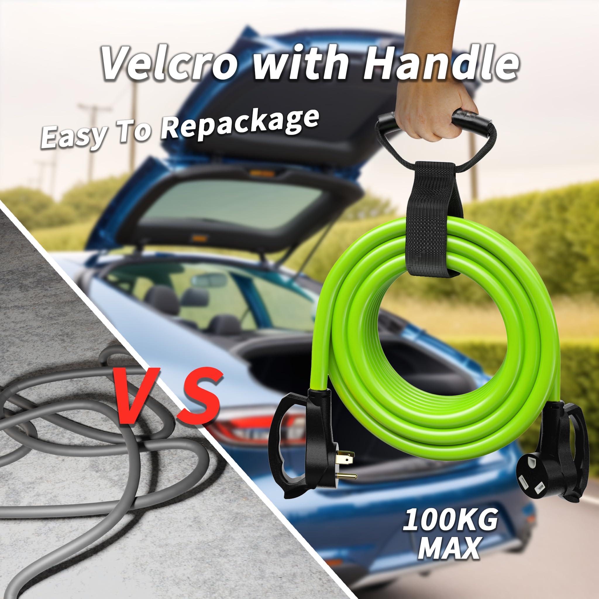 PlugSaf - Cable de extensión para caravana de 100 pies y 30 amperios para exteriores con mango de agarre, calibre 10/3, cable de alimentación flexible resistente al agua, NEMA TT-30P a NEMA TT-30R,