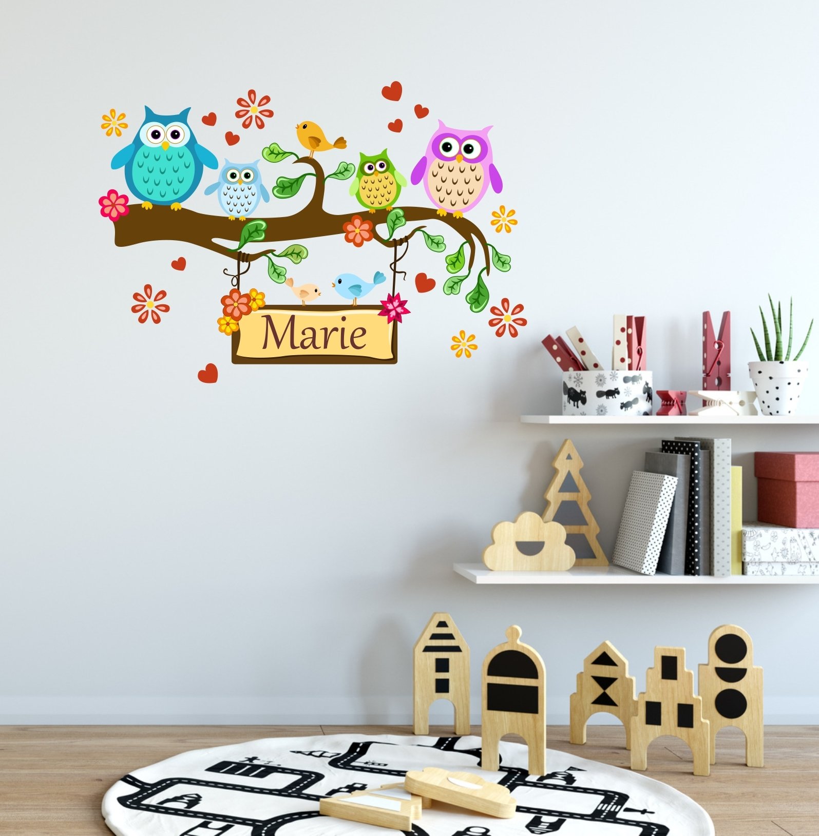 Personalized Name Owl & Branches Nursery Wall Decal - Baby Girl Room Decor - Vinyl Sticker Mural - View #6
