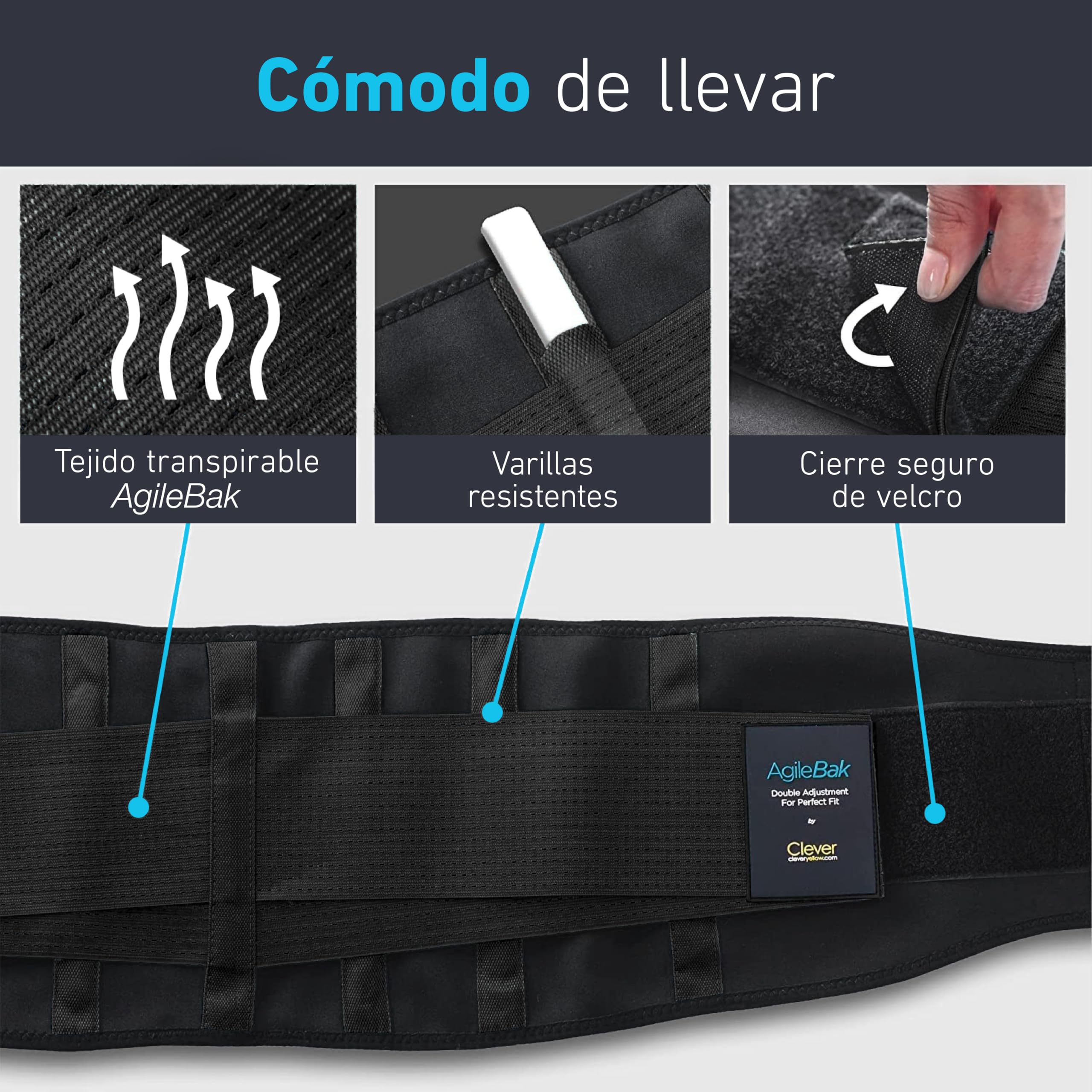 Clever Yellow Faja Lumbar para Hombre y Mujer - Soporte Ajustable | Incluye 1 faja lumbar ajustable talla XXL con 7 soportes, 4 refuerzos y doble ajuste para hombre y mujer.