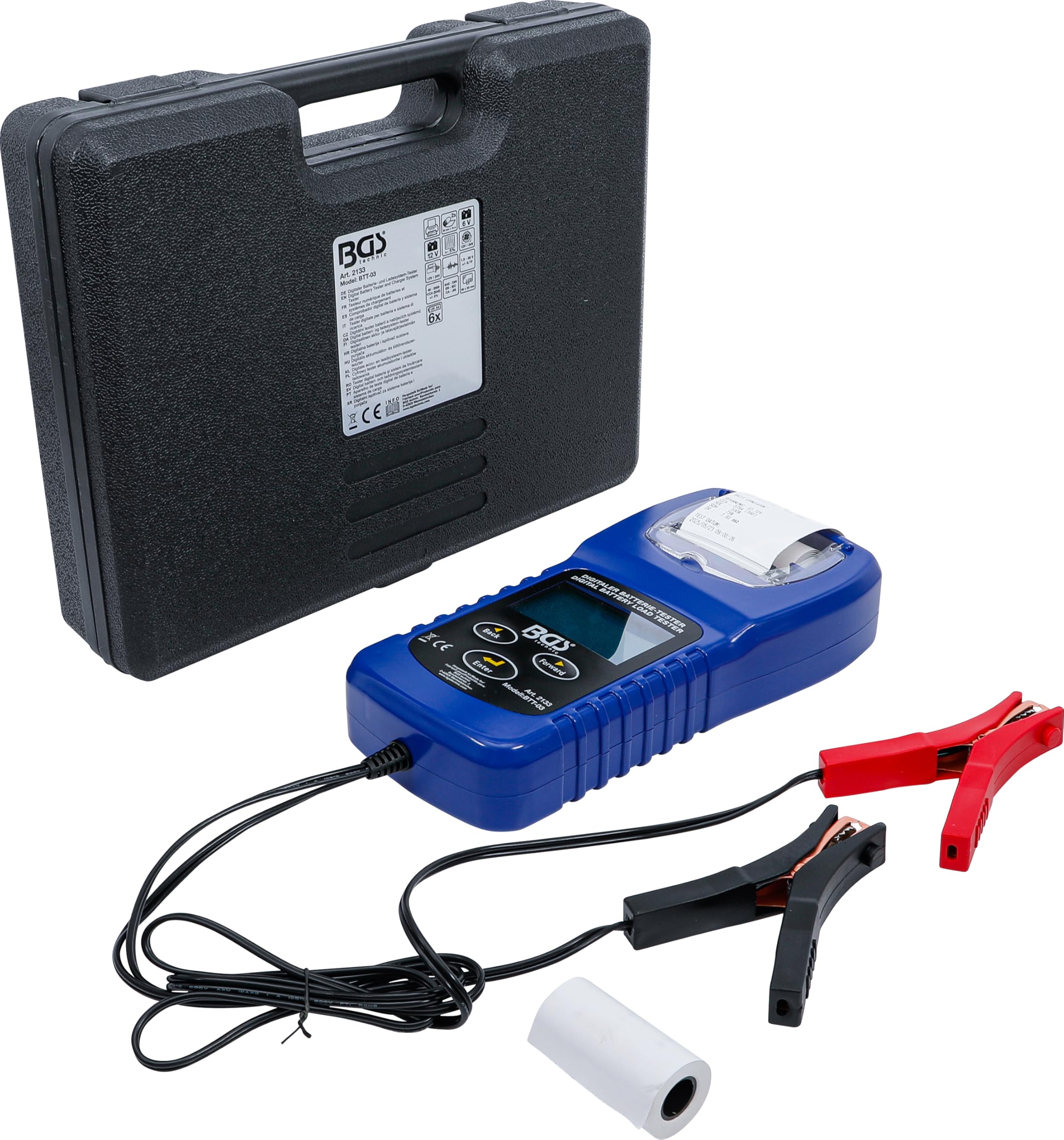 BGS 2133 | Digitaler Batterie- und Ladesystem-Tester | mit Drucker | Für 6 & 12 V Batterien | 12 & 24 V Anlass- und Ladesysteme | Spannungsbereich 1,5 - 30 V | SAE, DIN, EN, IEC, CA, JIS
