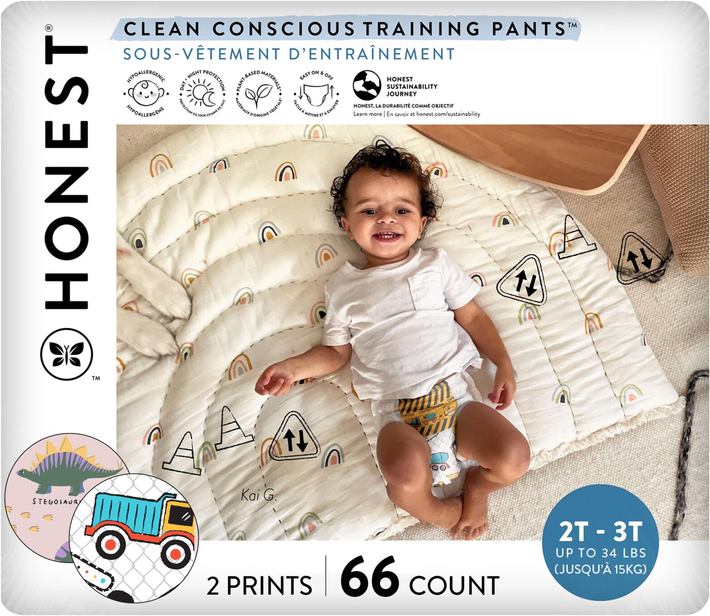 Clean Conscious Training Pants for Sensitive Skin, Hypoallergenic, Fragrance-Free, Rompin' & Stompin' Diggin' It Size 2T/3T (up to 34 lbs), 66 Count