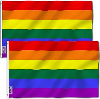 ANLEY Pack of 2 Fly Breeze 3x5 Foot Rainbow Flag 6 Stripes - Vivid Color and UV Fade Resistant - Canvas Header and Double Stitched - LGBT Banner Flags Polyester with Brass Grommets 3 X 5 Ft