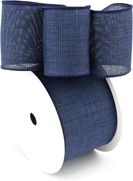 MAYREEL 2.5 Inch Navy Blue Burlap Wired Ribbon for Gift Wrapping Blue Wire Ribbon for Wreaths Tree Decoration Bows Home Decor Christmas Wedding Crafting DIY Projects 10 Yards