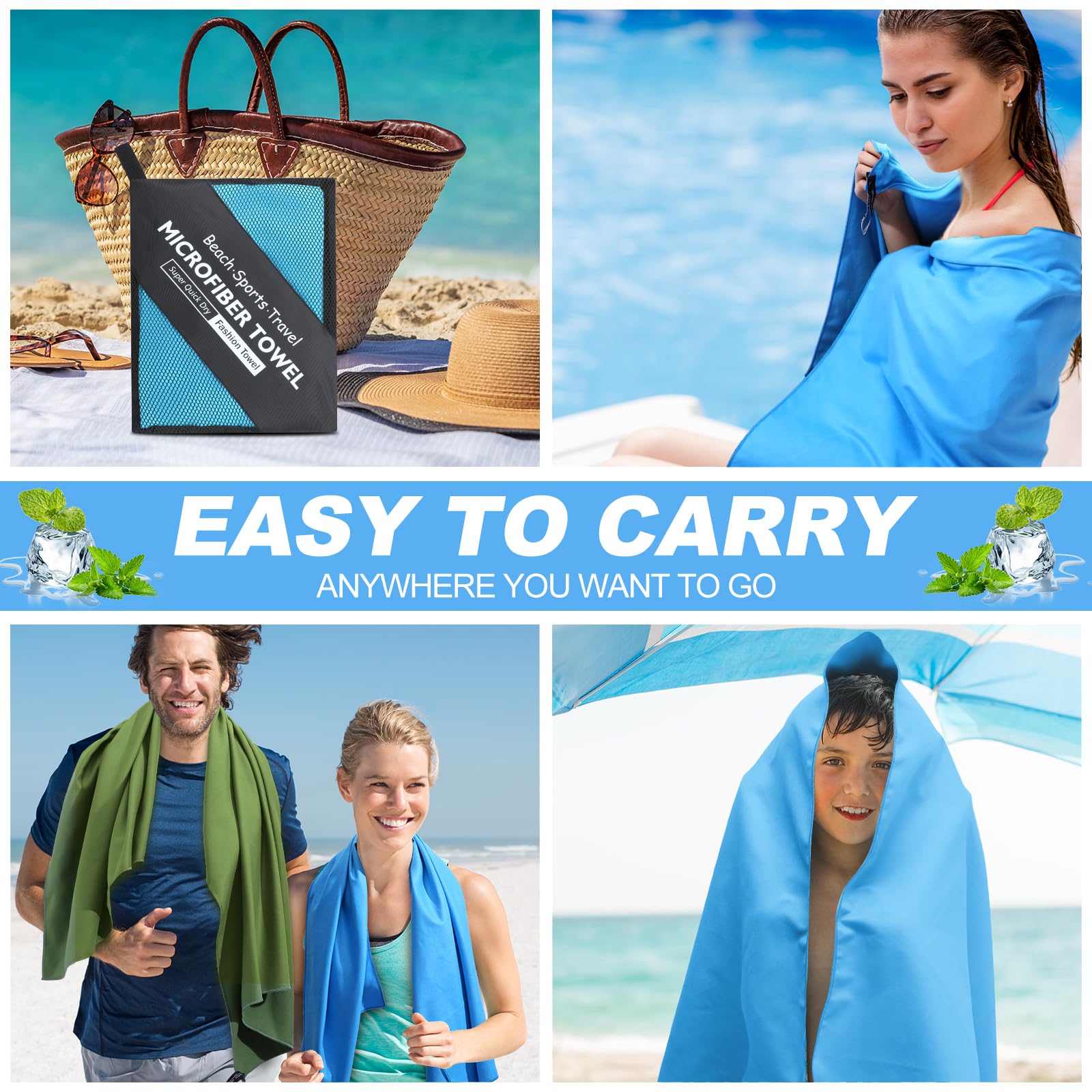 4 toallas de microfibra de 48 x 24 pulgadas, toalla de secado rápido, toalla deportiva de camping, toalla de gimnasio de microfibra suave, absorbente, toalla de viaje de secado rápido para playa,