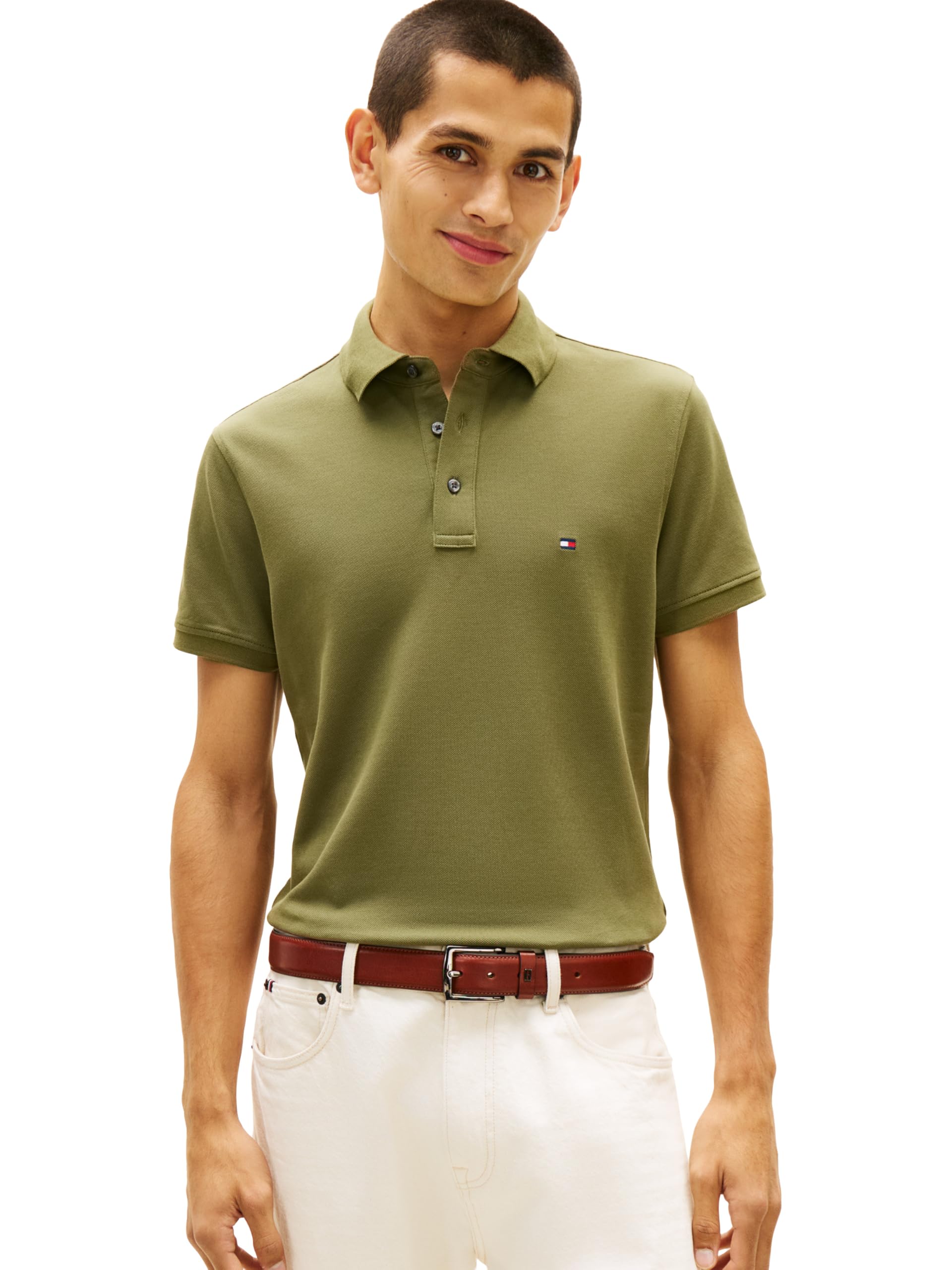 Tommy Hilfiger Men's Short Sleeve Polo Shirts in Slim Fit with Stretch and Organic Pique Cotton