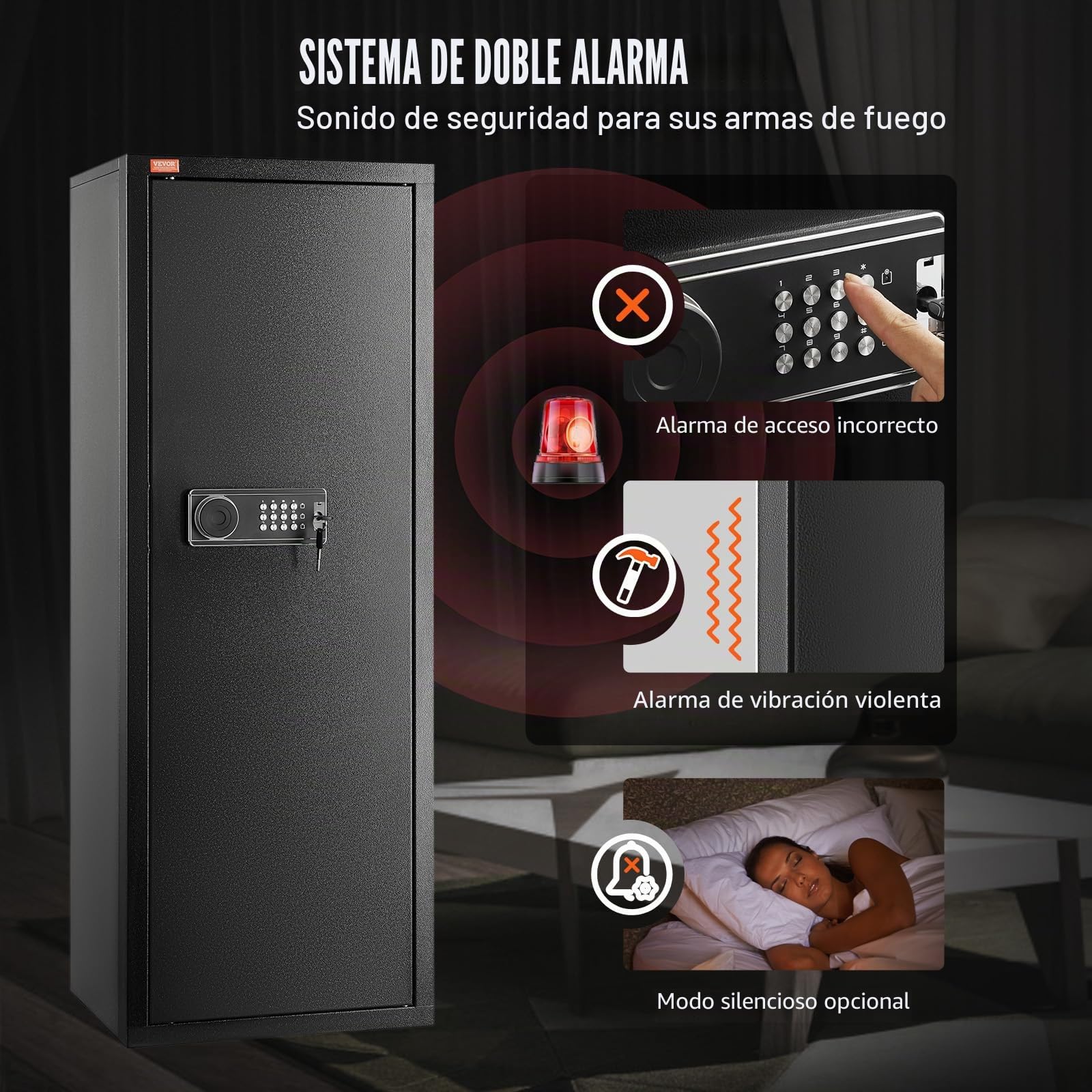 VEVOR Caja Fuerte para 6-8 Rifles con Cerradura y Teclado Digital Gabinete de Almacenamiento para Armas de Acceso Rápido con Estante Extraíble para Rifles y Escopetas para Hogar (Requiere Ensamblaje)