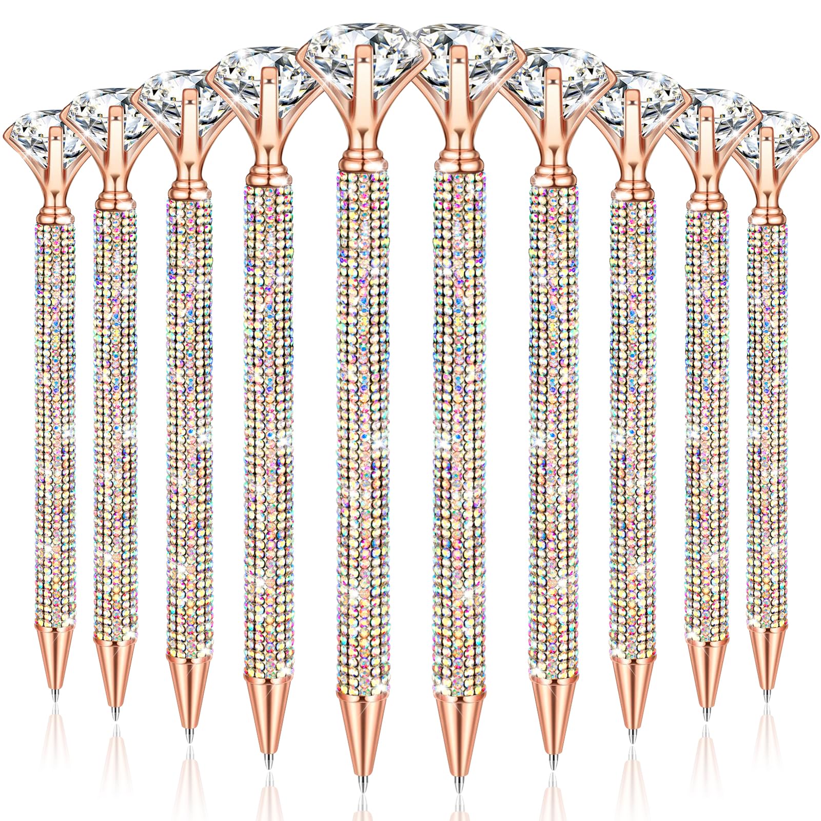 ZSMKJIAYE 10 Pcs Big Diamond Pens with Crystal Bling Rhinestone Pen Metal Diamond Ballpoint Pens Black Rhinestone Ink Pens for Women Wedding Bridal