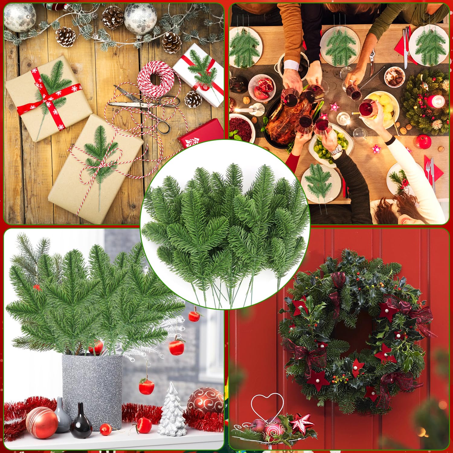 Lot De 50 PCS Branches De Pin Vert Artificiel,Branches Sapin