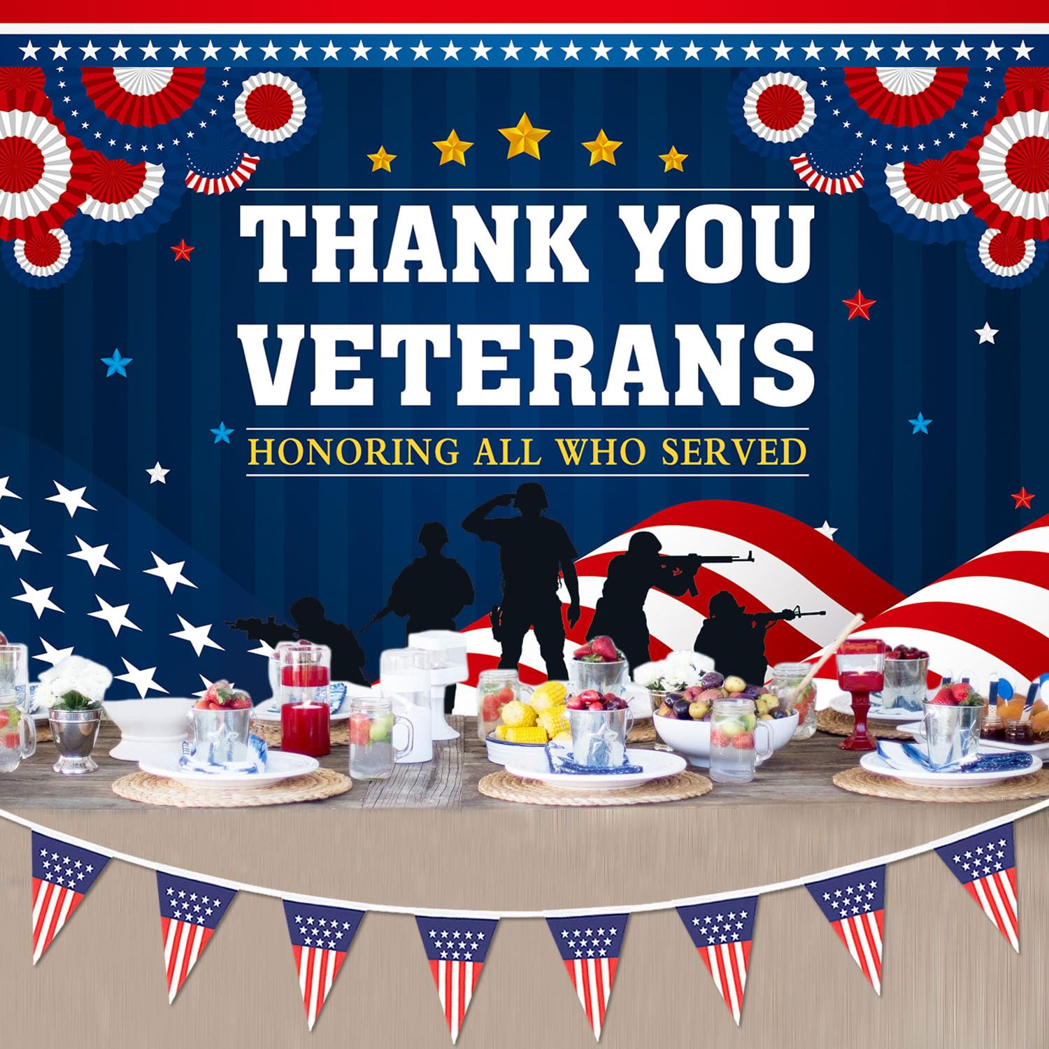 Mocsicka Patriotic Veterans Backdrop Banner - 70.8x43.3 Inch Thank You Military Party Decoration