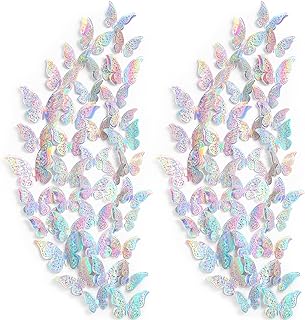 120 Pezzi 60 Paia Decorazione da Parete Farfalla a Strati Adesivi Rimovibili a Farfalla Decalcomanie Murali Vuote da Parete Fai da Te per Stanza Bambino Matrimoni (Argento Olografico)