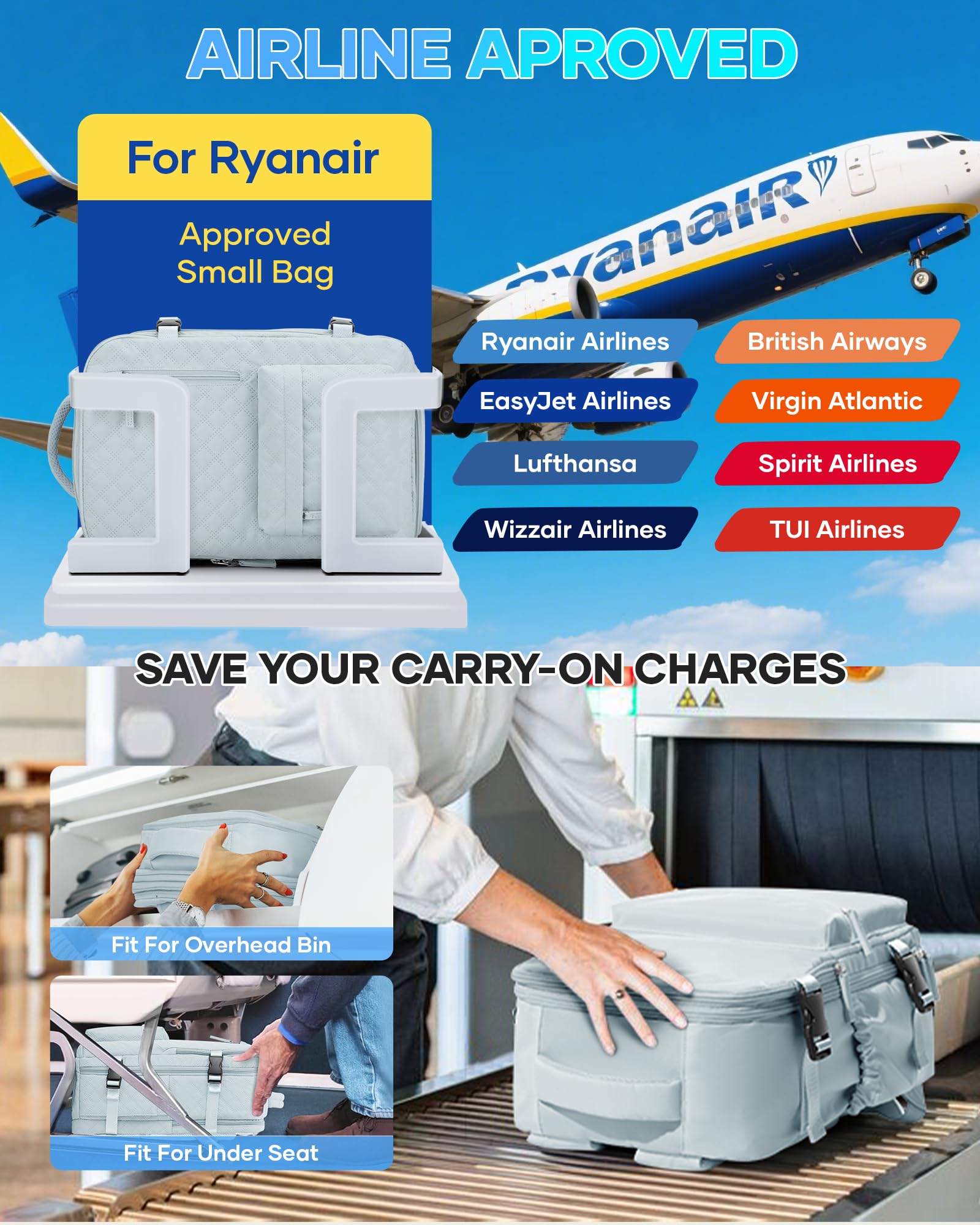 SZLX Zaino Ryanair 40x30x20 Sottovuoto Bagaglio a Mano 40x20x25 Donna Zaino da Viaggio 40x30x20 Wizzair Borse da Cabina per Easyjet 45x36x20 Uomo per Laptop 14 Pollici con Porta USB e Porta Scarpe