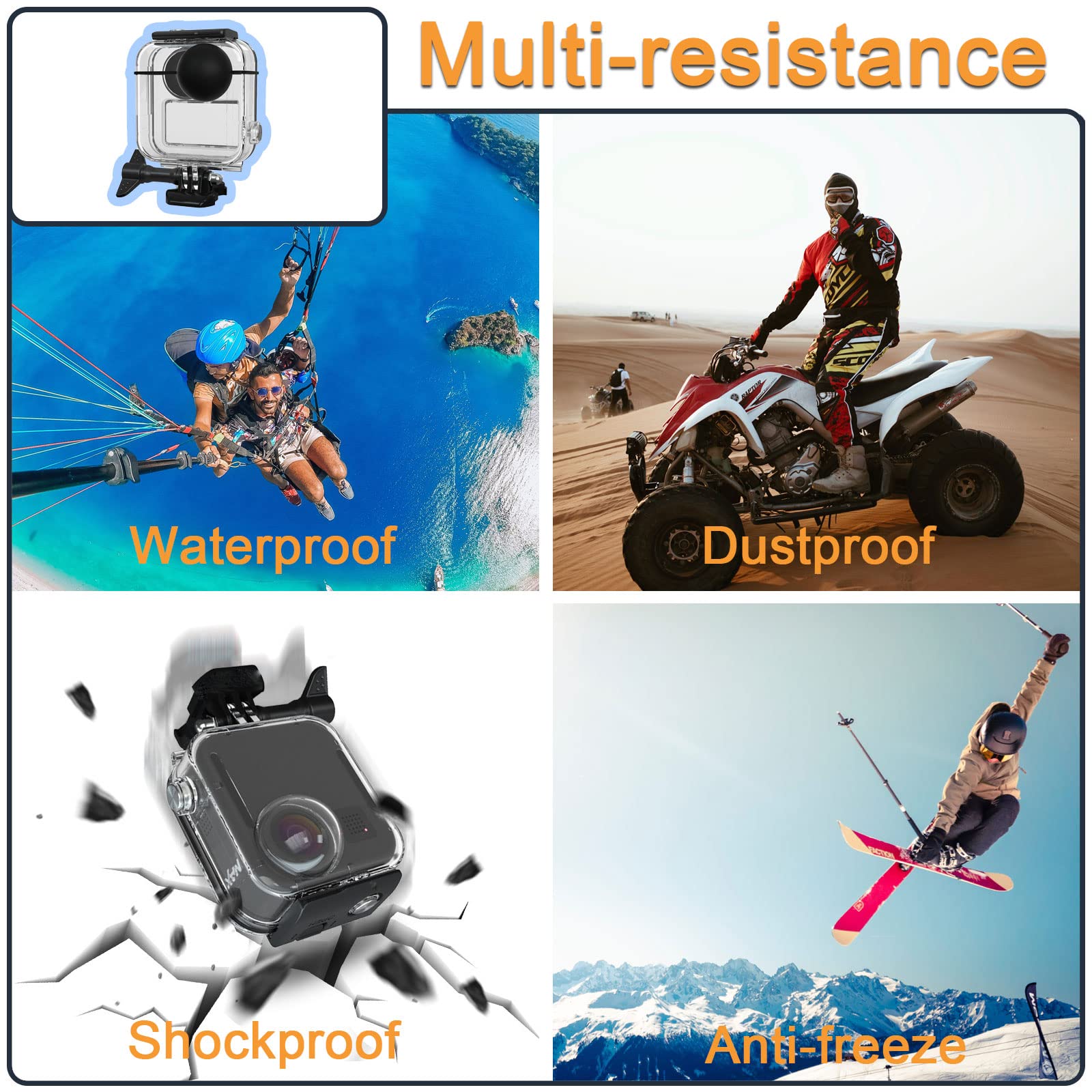 Custodia impermeabile per Go Pro Max 360 Action Camera con touchscreen, guscio protettivo subacqueo con staffa per GoPro MAX 360 Action Camera Kit accessori