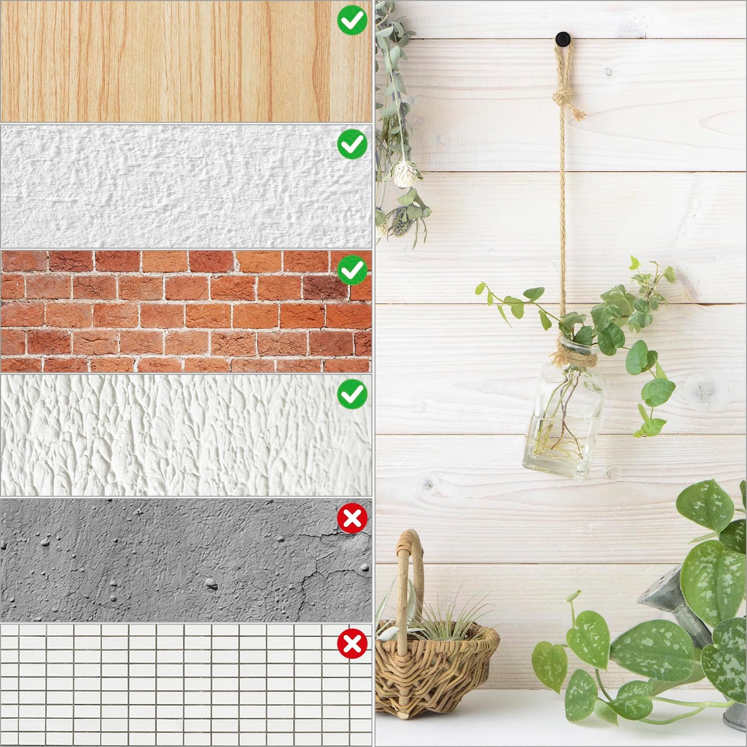 QWORK 40 Piece Double Headed Picture Hangers Nails Set, Black (10lb, 20lb, 30lb, 50lb) Thumb Tacks for Wall Hanging