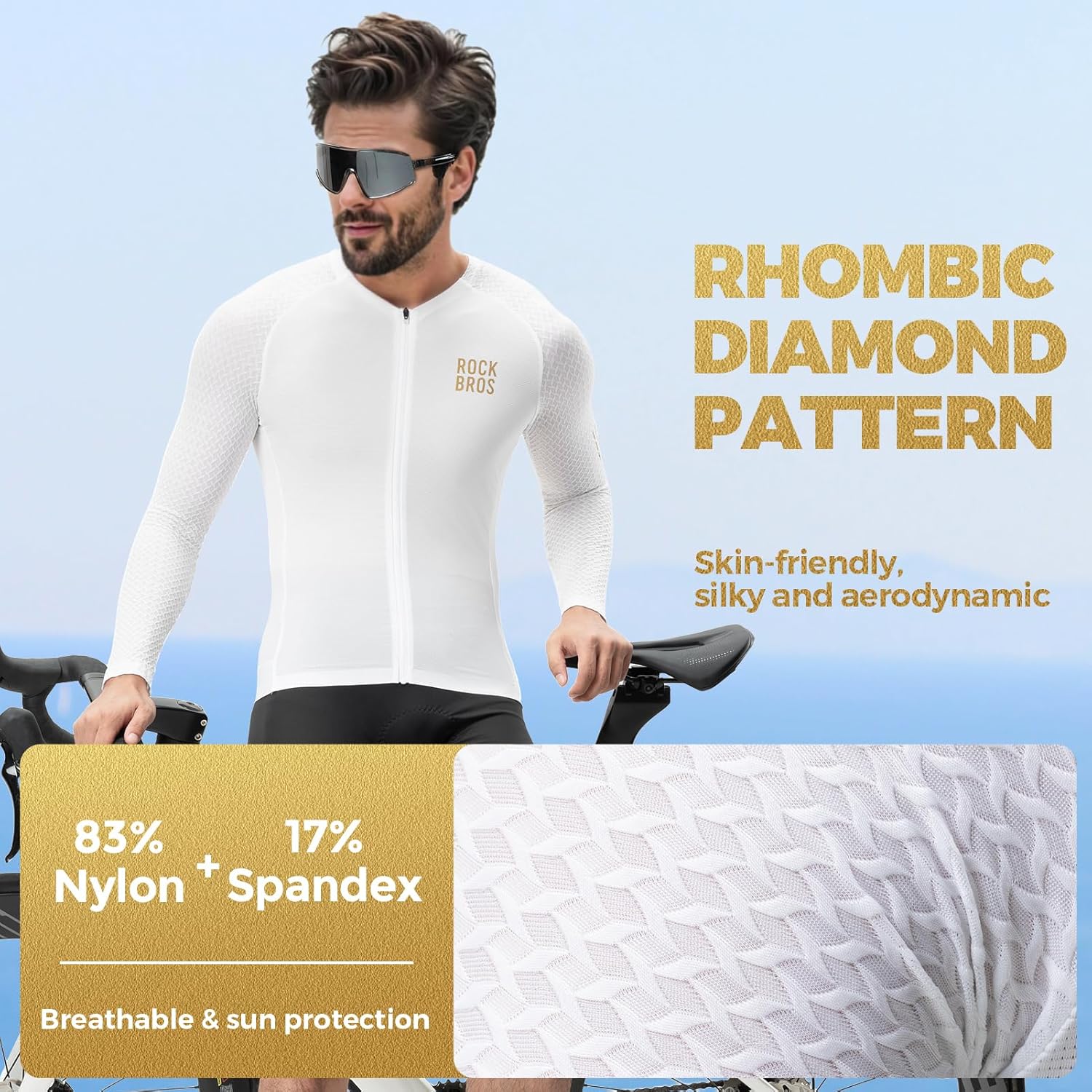 ROCKBROS Men's Cycling Jersey Long Sleeve Shirt Bike Jersey Men with Full Zipper Pocket Quick Dry