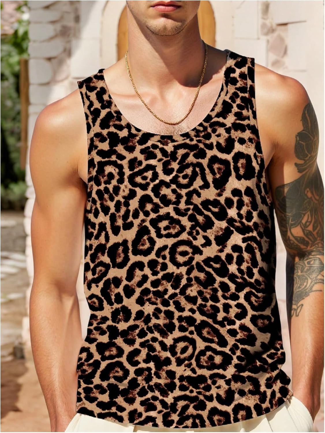 Men's Leopard Tank Tops Y2k Cheetah Crew Neck Sleeveless Cheetah Streetwear Summer Tops Shirts - Image 2