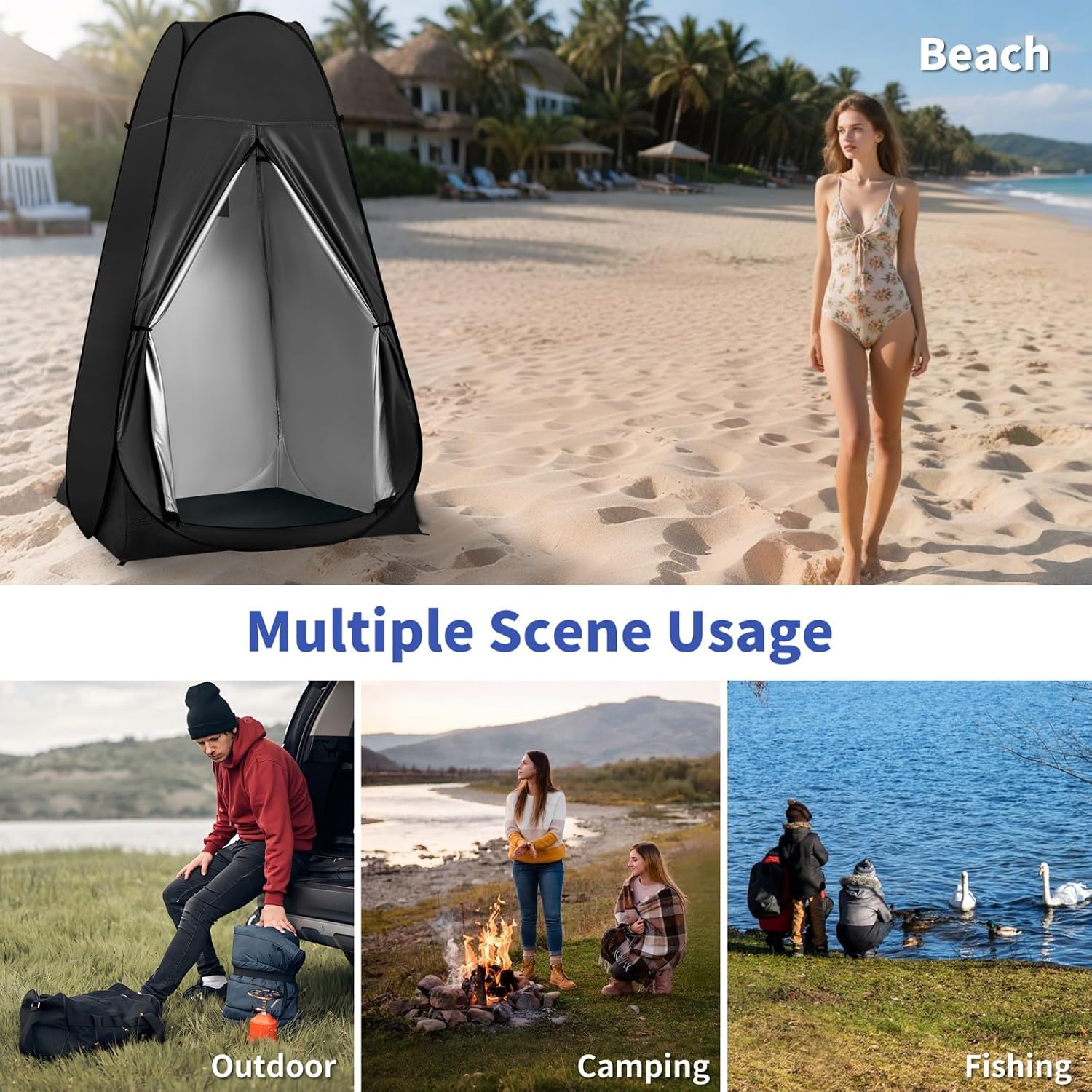 Pop Up Pod Changing Room Privacy Tent, Portable Outdoor Shower Tent, Camp Toilet, Rain Shelter for Camping, Easy Set Up, Foldable - with Carry Bag (Black)