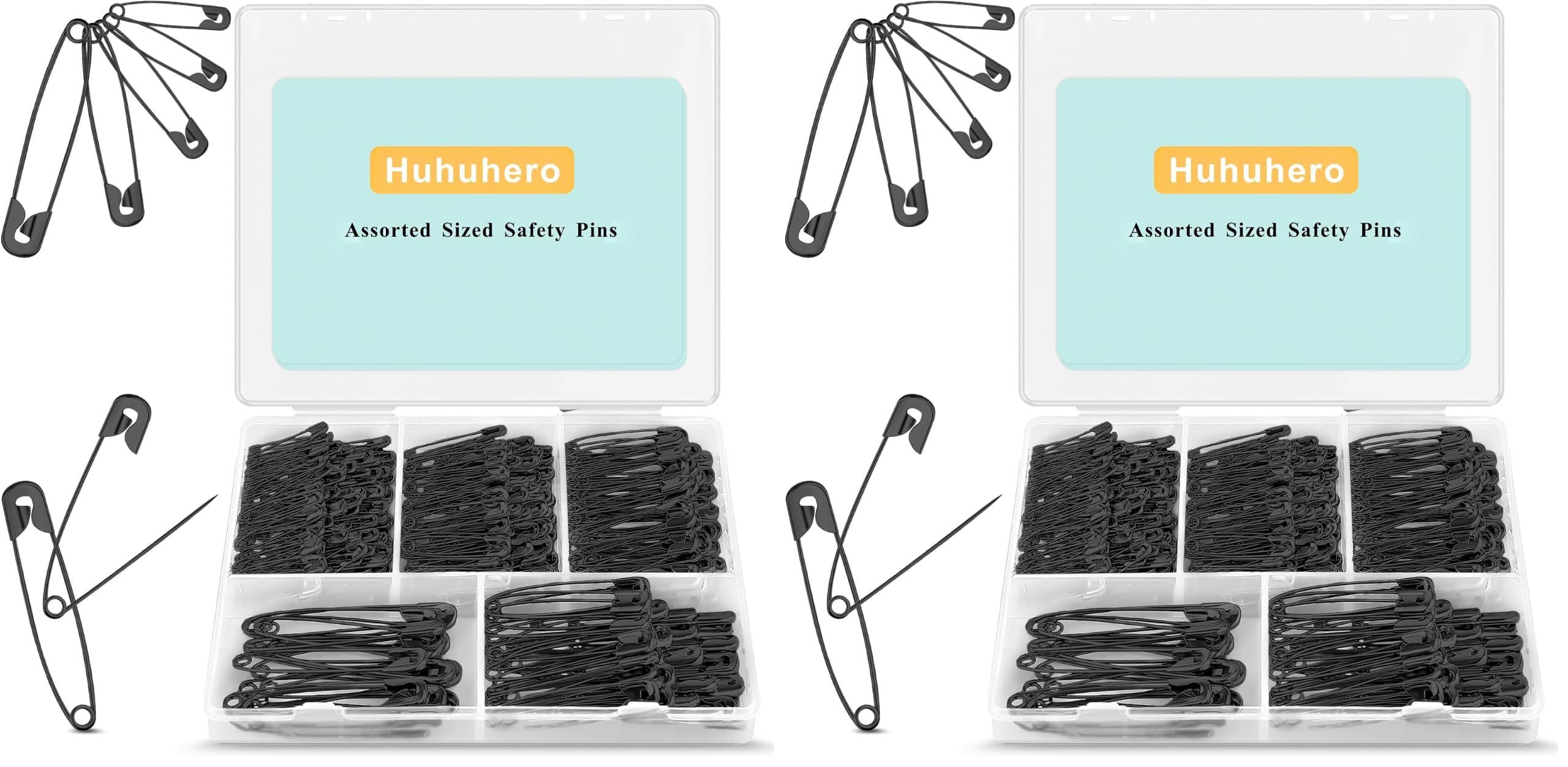 Safety Pins Assorted, 680 Pack Small &amp; Large Heavy Duty Safety Pins for Clothes Sewing, 5 Different Sizes Pin Bulk, Arts and Crafts Supplies, Black