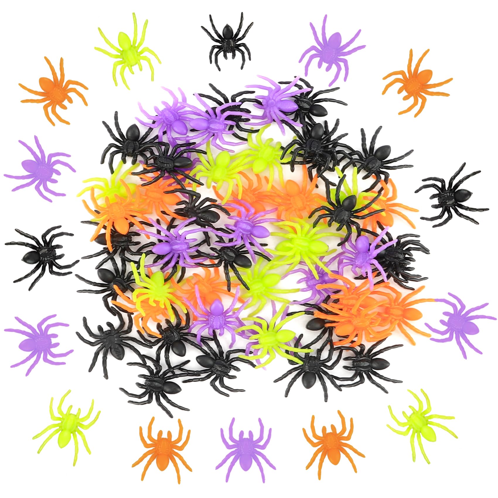 Plastic Spiders Halloween Decorations, 50PCS Realistic Halloween Spider, 4 Colors Fake Spiders, Mini Small Spiders Scary Toys Halloween Prank Props
