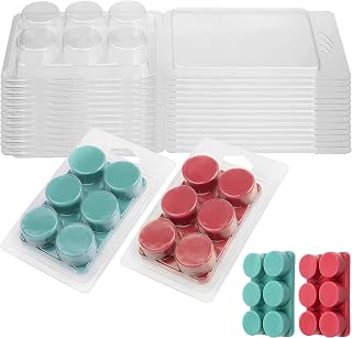 MILIVIXAY Wax Melt Containers-6 Cavity Clear Empty Plastic Wax Melt Molds-25 Packs Round Clamshells for Tarts Wax Melts.