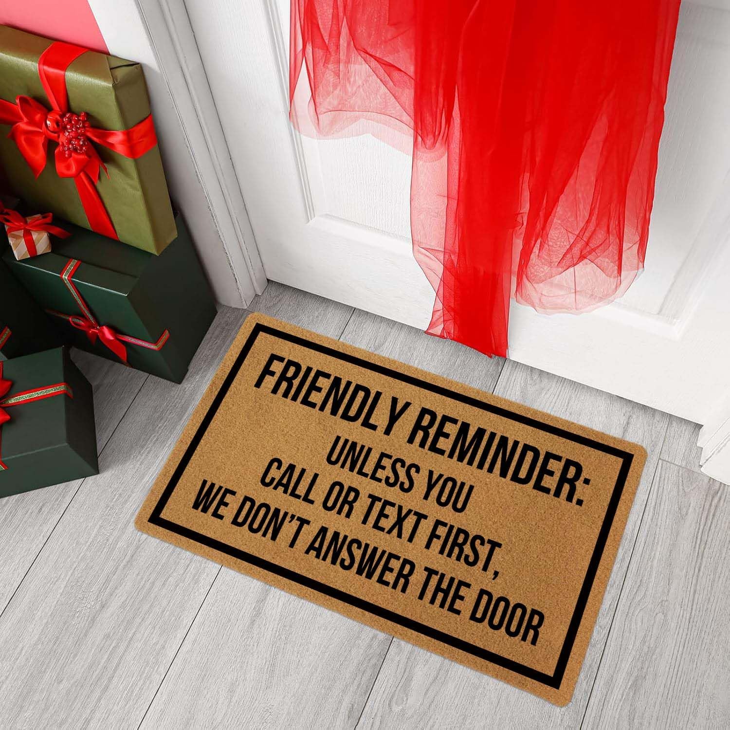 Welcome Outdoor Indoor Entrance, Friendly Reminder Unless You Call Or Text First Low-Profile Floor Mats Non Slip Durable Entrance Rugs for Entry, Patio, High Traffic Areas Front Door, 17" x 29.5"
