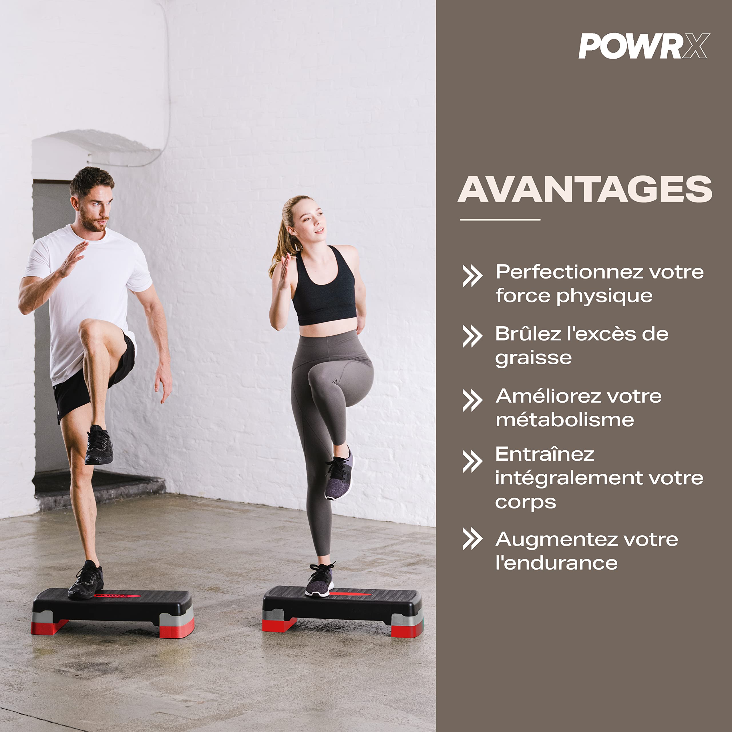 POWRX Step Aerobic (68 x 28,5 cm) - Stepper de Fitness idéal pour Les Exercices à Domicile - Hauteur réglable et Surface antidérapante (Noir/Rouge)