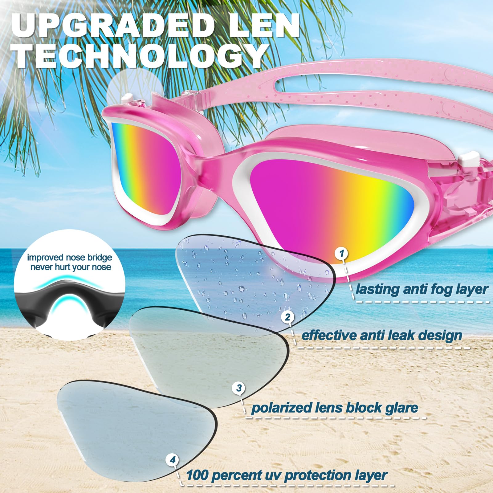 HotSrace Occhialini da Nuoto Polarizzati,Occhialini Piscina Protezione UV Impermeabile Anti-Nebbia Comfort Fit per Uomo Donna Unisex Adulto Adolescenti