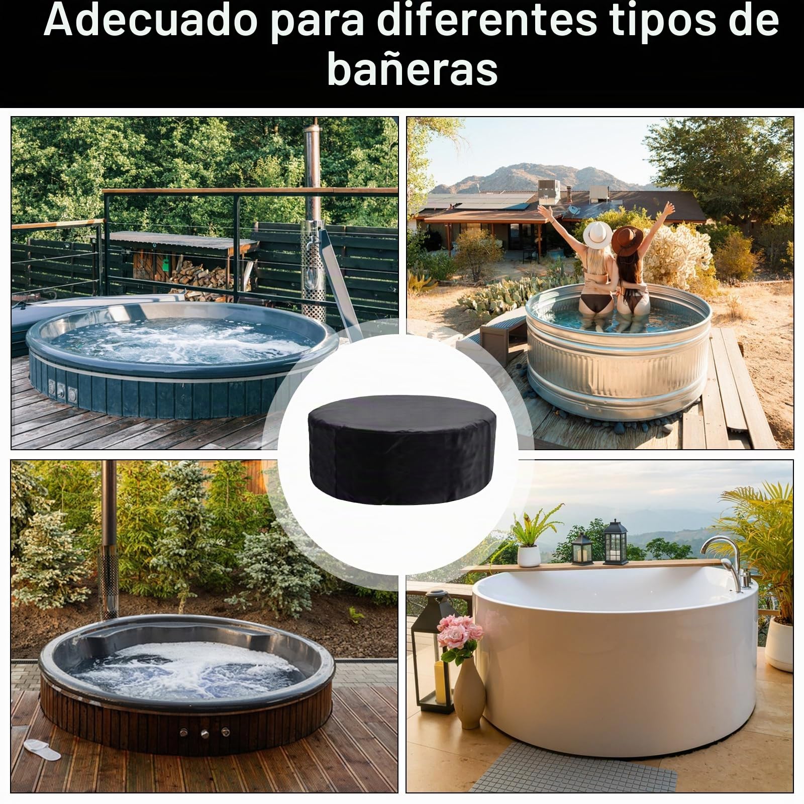 Cubierta redonda Whirlpool 190x70 CM-420D Osta UV e impermeable, cubierta completa para bañera de hidromasaje de 4 asientos al aire libre (portátil)