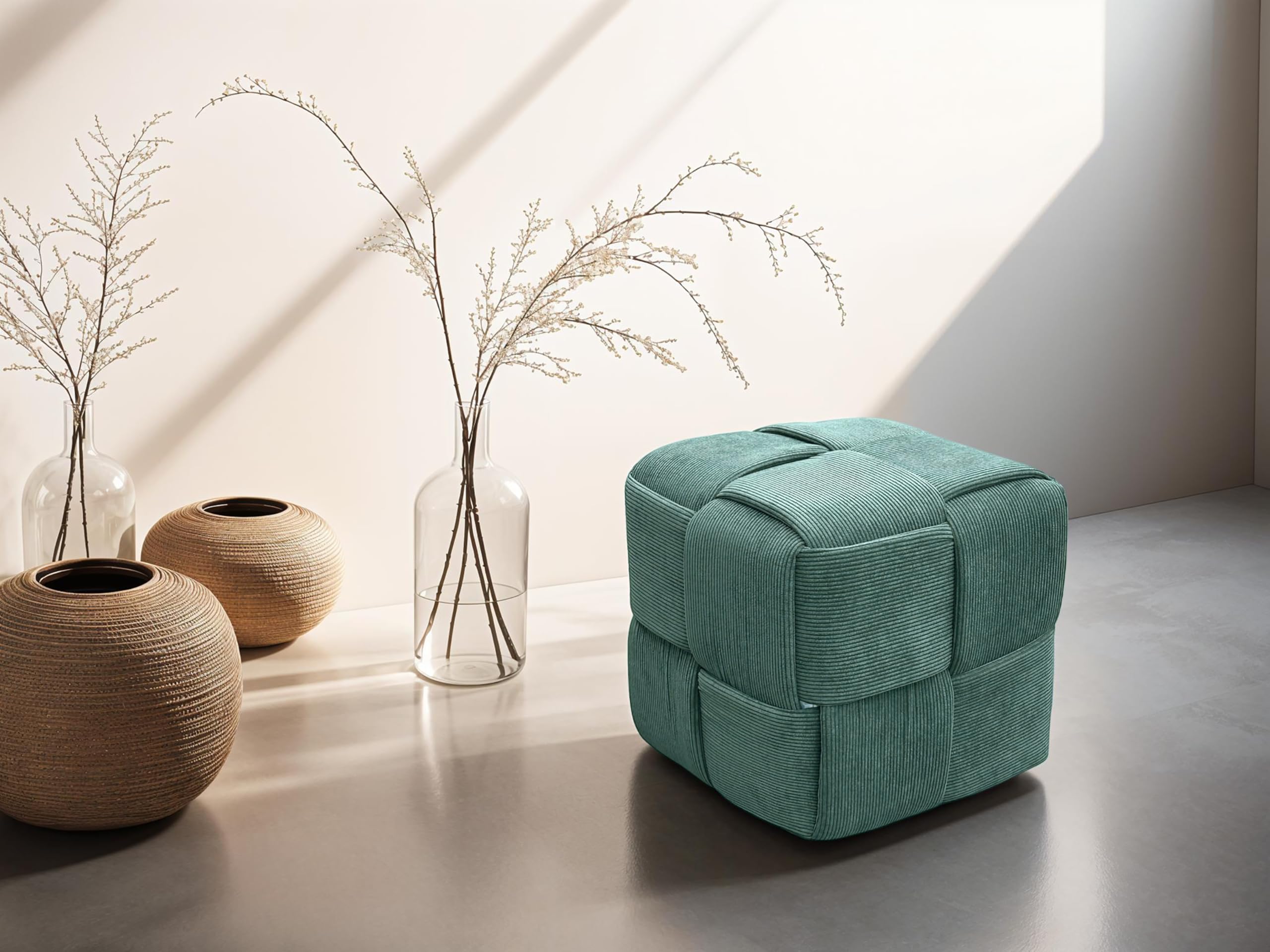 byLIVING Pouf URBAN, Cord dunkelgrün, B 40, H 40, T 40 cm, Bodenkissen | Hocker, Sitzhocker