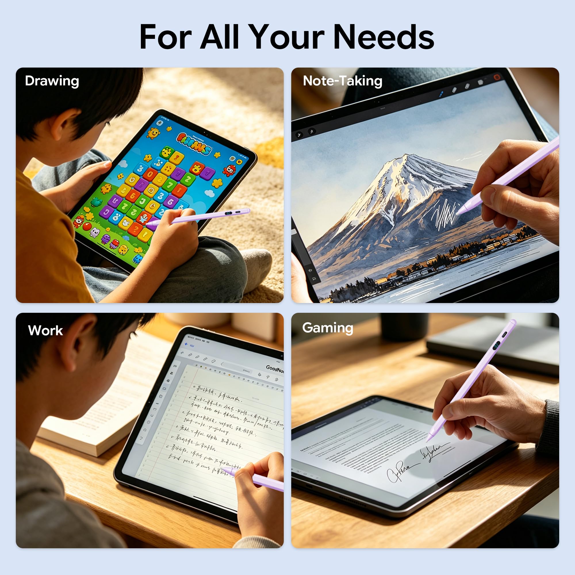 LED Akku Display Stylus Pen, Schnelles Aufladen Aktiver Digitaler Bleistift für iPad iPhone Samsung Android Tablets, Niedrige Latenz & Neigungsempfindlichkeit für Notizen/Zeichnen, Kein Bluetooth