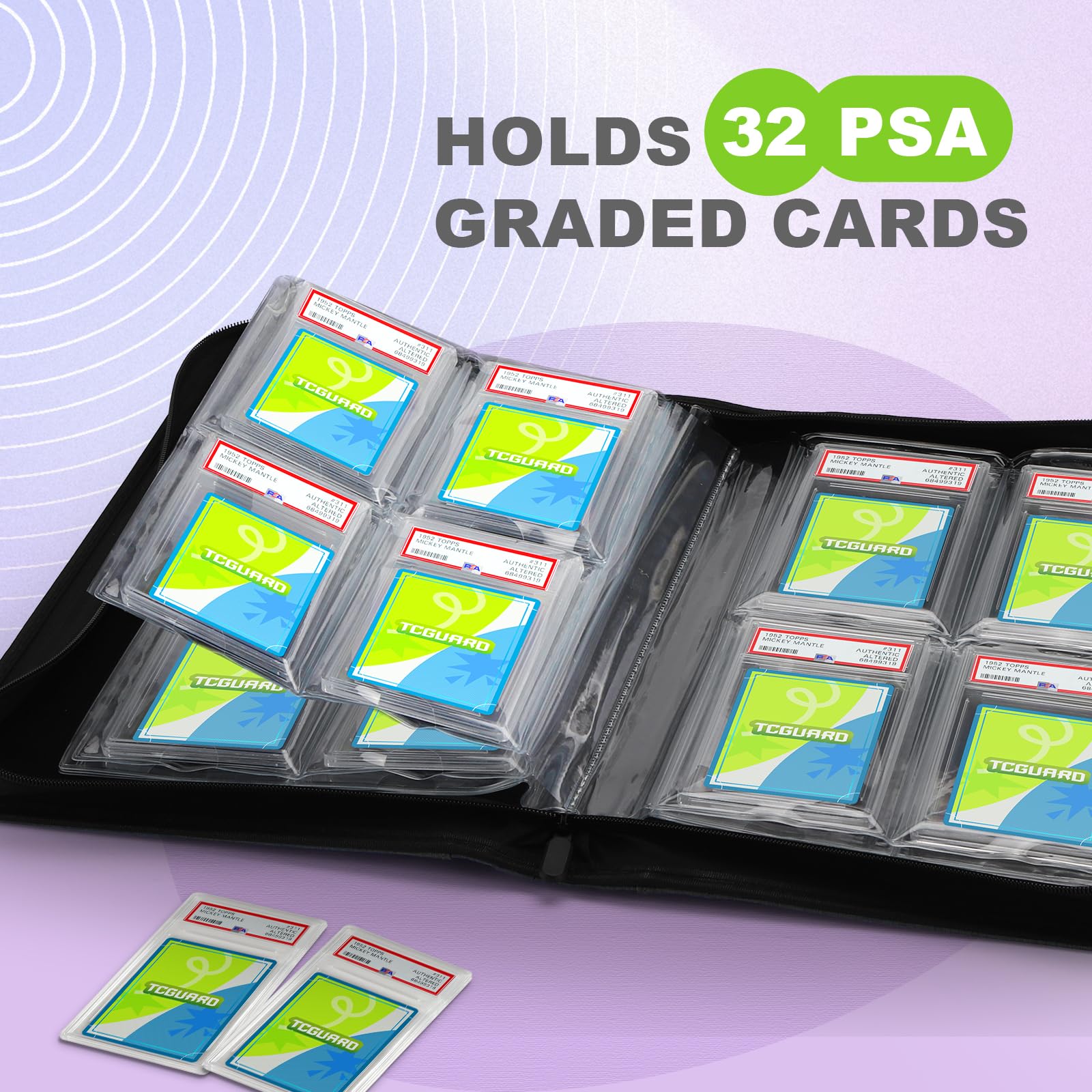 TCGUARD Graded Card Slab Sleeves - Rilegatura per carte PSA e simili, con custodia, offre spazio per 32 carte PSA, raccoglitore di carte collezionabili Premium con 4 custodie per carte, colore: Nero