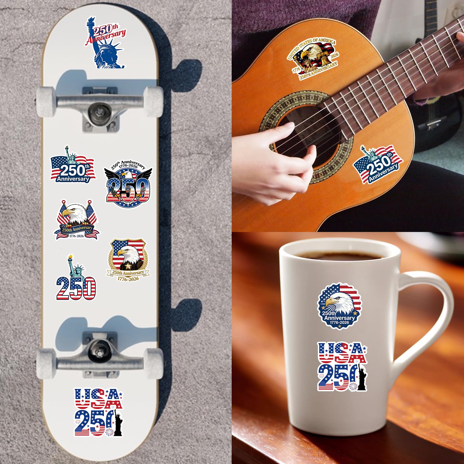 KKilicy 50Pcs 250th Anniversary Sticker 250 Years of Freedom Anniversary Waterproof Vinyl Decals for Laptop,Water Bottle, Phone, Luggage,Car in use