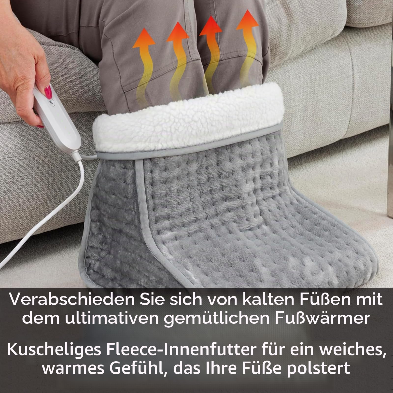 Sensio Spa Fußwärmer, warm und gemütlich, grau, elektrische Fußheizung für kalte Füße, 4 Temperatureinstellungen, weiches Plüsch-Fleece, schnelles Aufheizen, waschbar, Schutz vor
