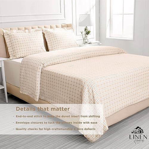 Miniatura 10 de Linen Home Juego de edredón de percal tamaño Queen impreso, relleno de edredón alternativo de plumón de lyocell lavado para todas las estaciones,