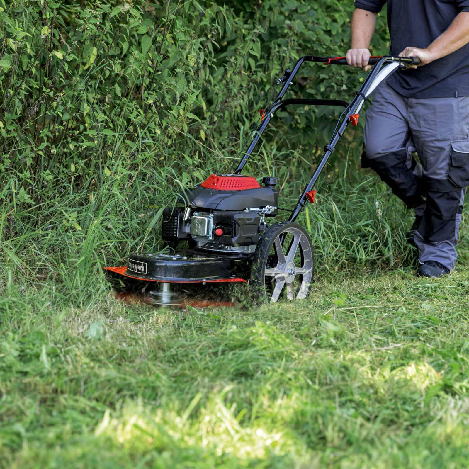 Scheppach Tondeuse débroussailleuse à Gazon à Essence WMP161-56 | 800 m²/h | Largeur de Coupe 56 cm | 4,1 CV / 3 KW | Hauteur réglable 40-95 mm - avec 10 Fils de Rechange