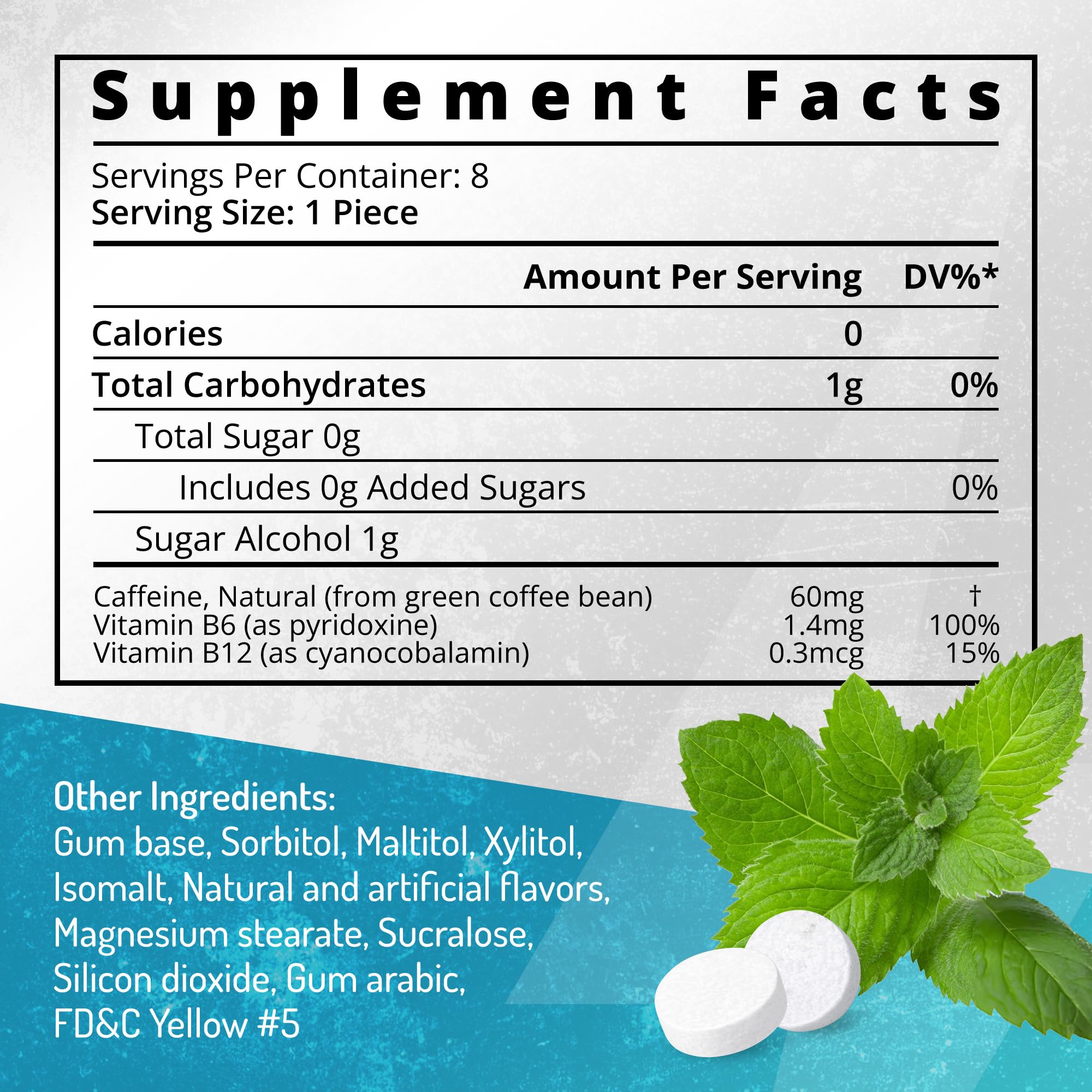 Peppermint Caffeine Gum, Natural Green Coffee Bean Energy Gum with Vitamin B6 B12, Sugar Free Caffeinated Chewing Gum for Focus, 24 Pieces — Amazon image 2