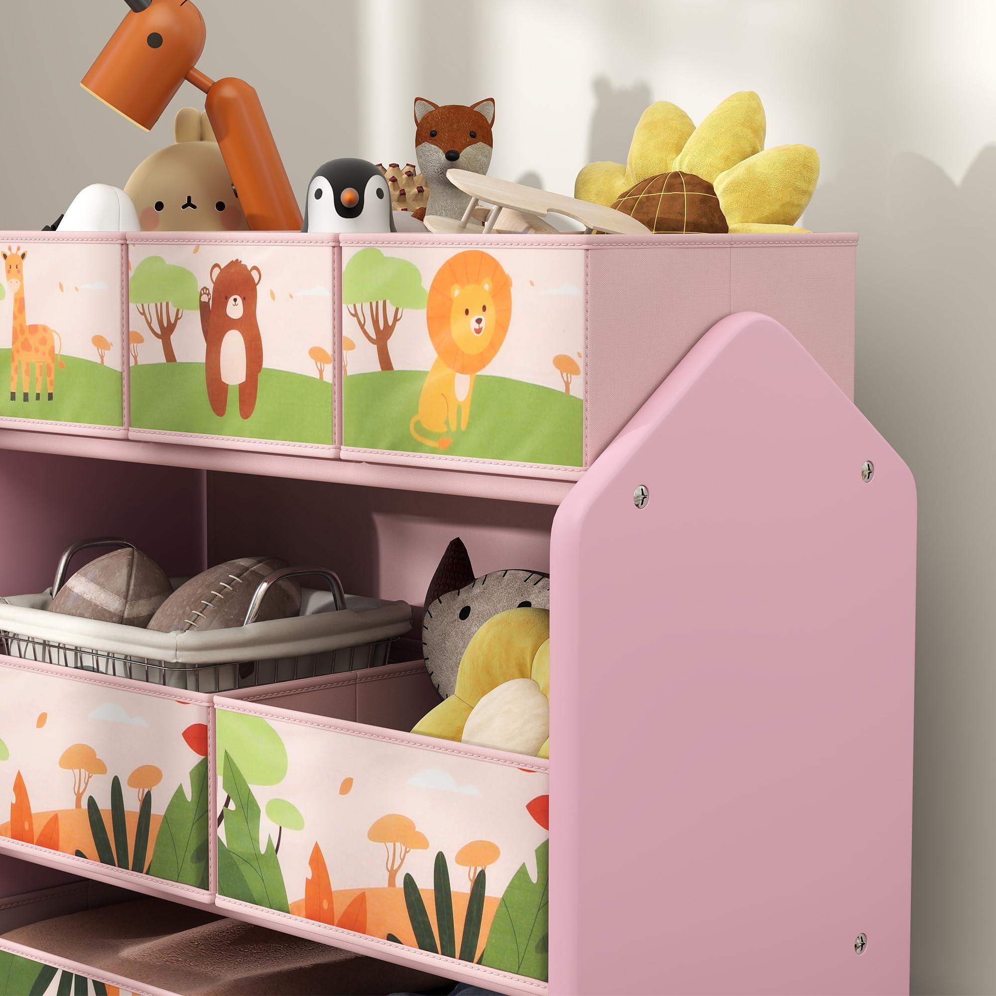 AIYAPLAY Unidad almacenaje 3 Niveles Estante Juguetes Sala Juegos Rosa | 6 cajas de almacenamiento extraíbles, dormitorio, cuarto infantil, cuarto infantil