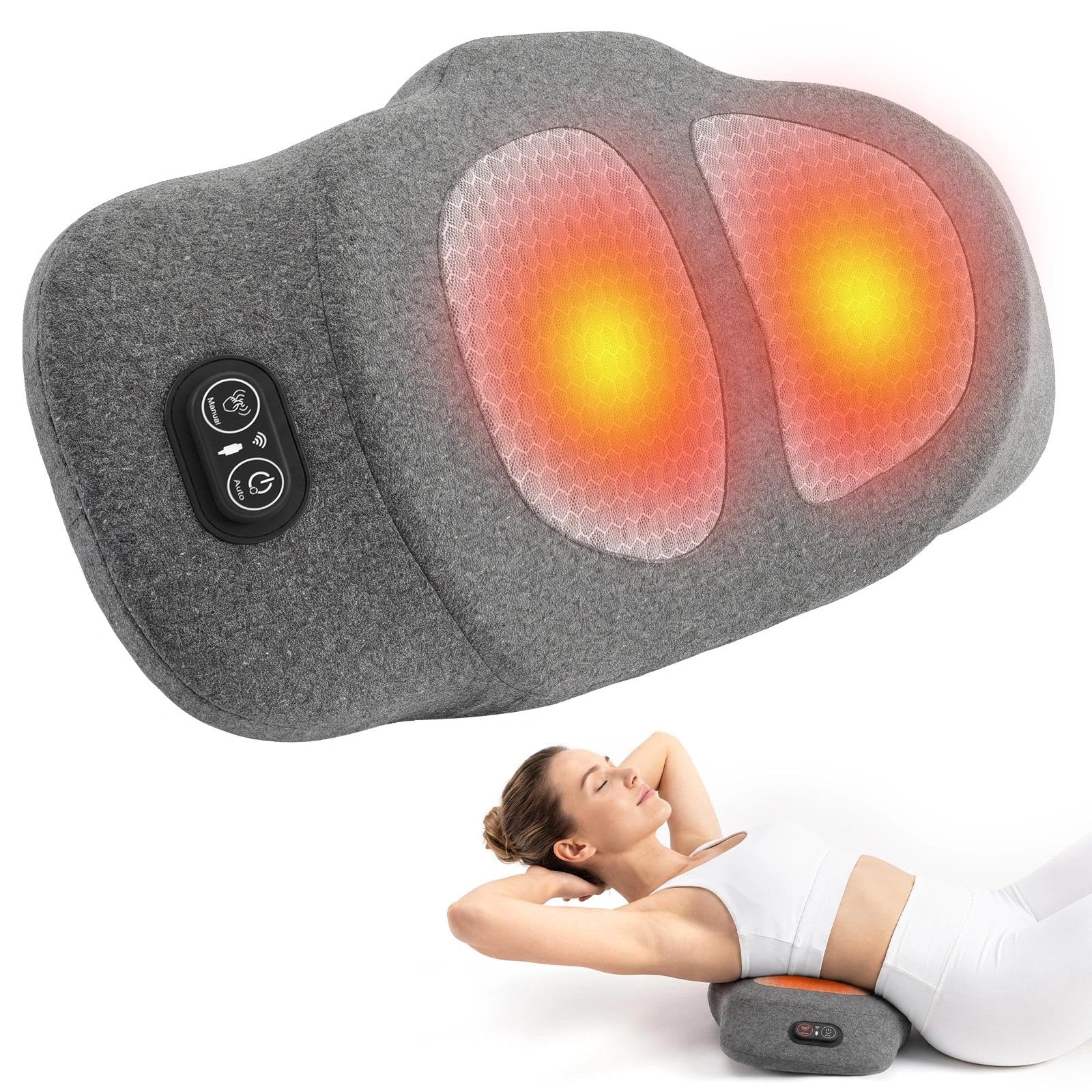 3 in 1 Rückenmassagegerät, Kabelloses Tiefenmassagegerät mit Fernbedienung, Elektrisches Lendenkissen mit Fernbedienung mit Wärme, Luftkissen-Traktion und Vibrationsmassage