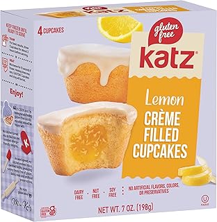 Katz Gluten Free Lemon Crème Filled Cupcakes | Dairy Free, Nut Free, Soy Free, Gluten Free | Kosher (1 Pack of 4 Crème Cupcakes, 7 Ounce)