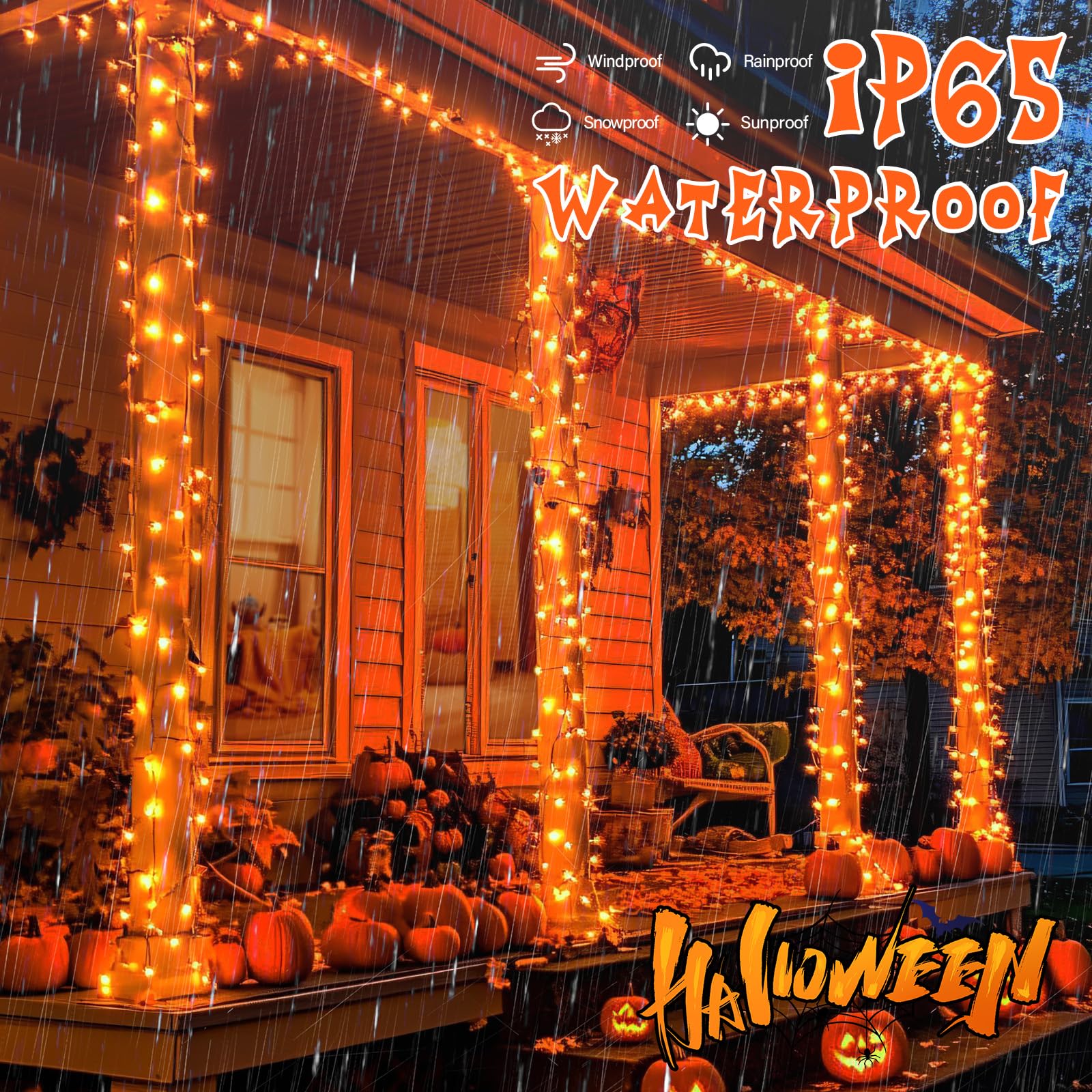 Gcstnn Halloween Deko Outdoor Lichterkette, 2 Stück Gesamt 10M 100er LED Orange Lichterketten Batterie mit Timer Wasserdicht Lichterkette… – Ansicht 2