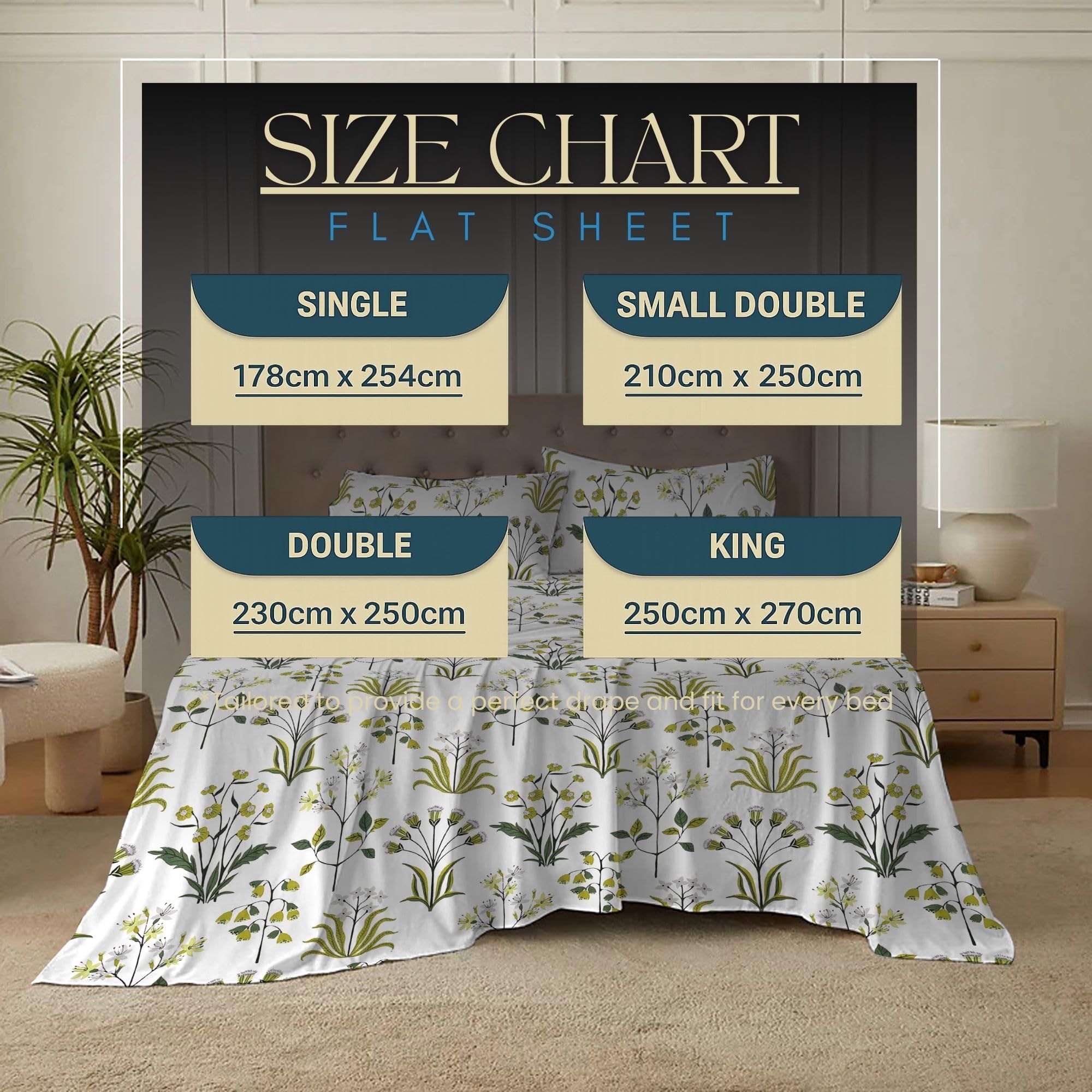 Small Double Flat Sheet 100% Egyptian Cotton, 400TC Floral Print Top Sheet, Cooling Breathable Luxury Bedding - Image 6