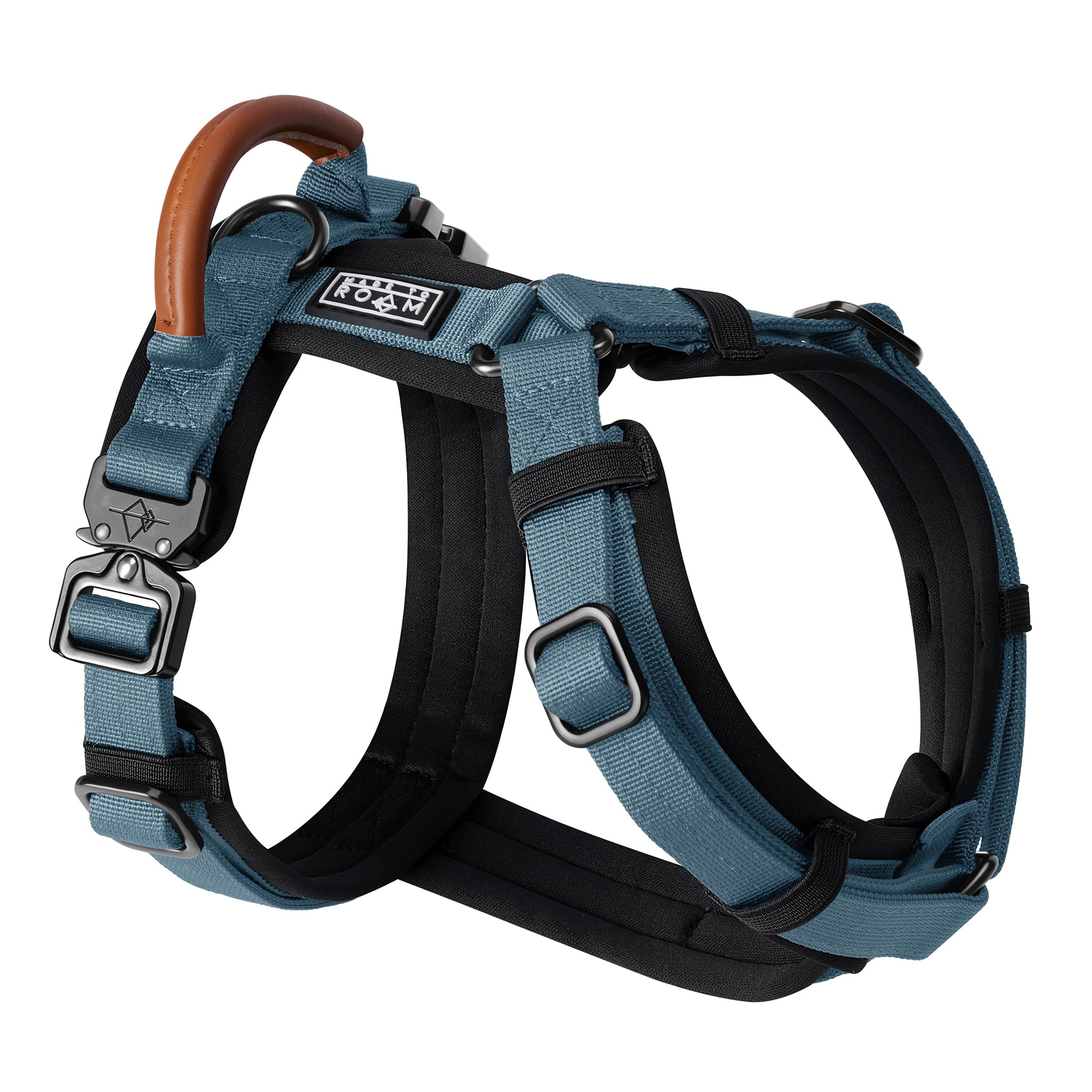 MADE TO ROAM Premium Explorer Harness - Y-Shaped Dog Harness with Adjustable Durable Nylon, Soft Padding, Metal Buckles and Leather Handle for Small,