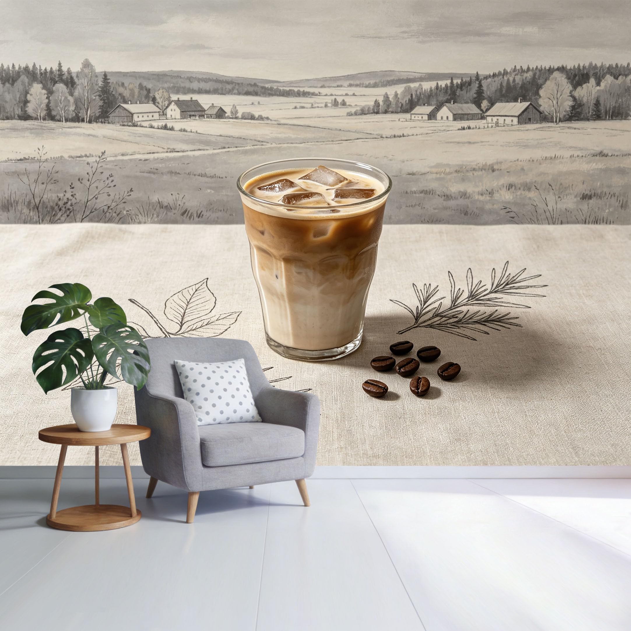 Custom Size Wall Mural Scandinavian Farmhouse Coffee Landscape Minimalist Pastoral Morning Scene SelfAdhesive Wall Fabric Removable Wallpaper for Home Office Decor